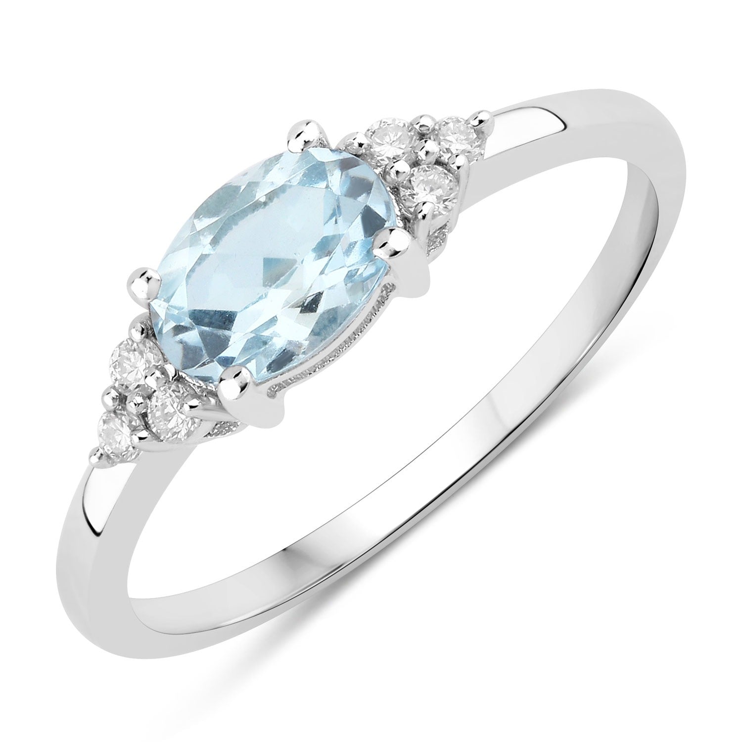 0.69 Ct Genuine Aquamarine and Lab Diamond Silver Oval Ring Fine Color Jewels
