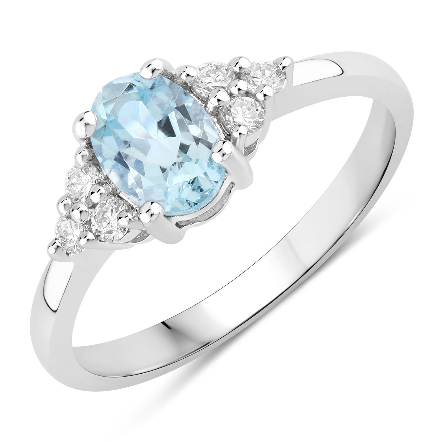 0.75 Ct Genuine Aquamarine and Lab Diamond Silver Oval Cocktail Ring Fine Color Jewels