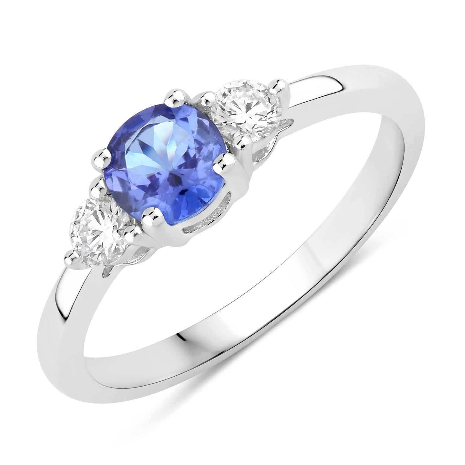 0.69 Ct Genuine Tanzanite and Lab Diamond Silver 3 Stone Ring Fine Color Jewels