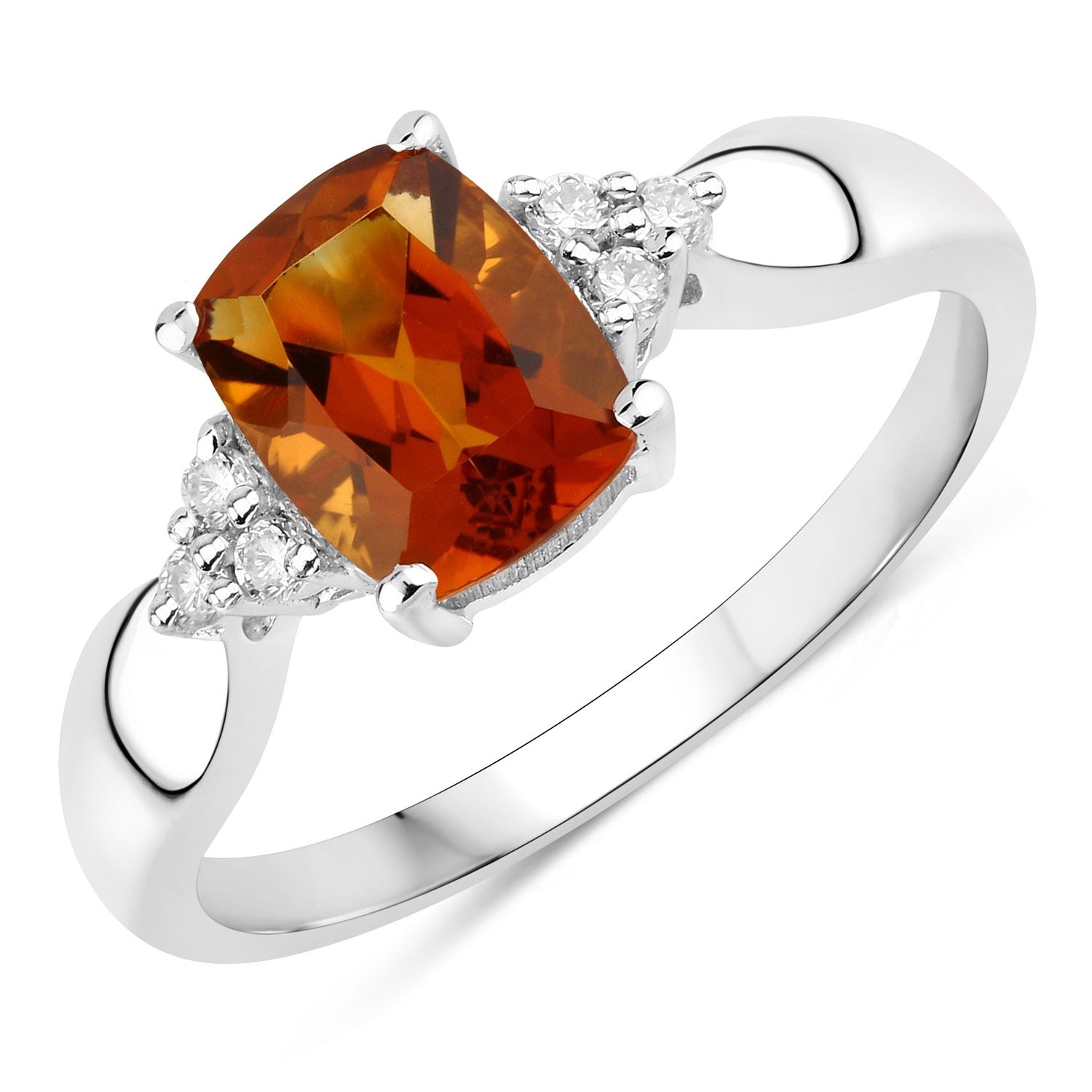1.39 Ct Genuine Madeira Citrine and Lab Diamond Silver Cushion Cut Cocktail Ring Fine Color Jewels