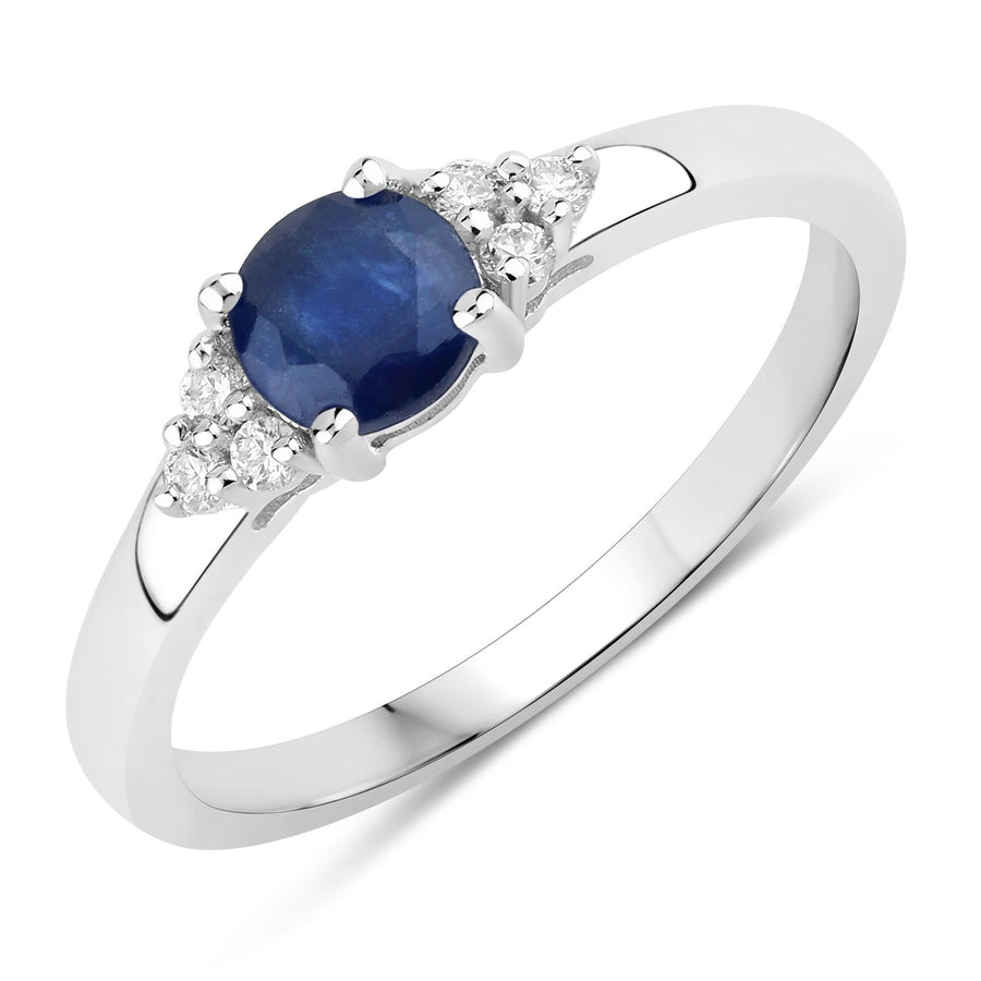0.74 Ct Genuine Oval Blue Sapphire and Lab Diamond Silver Cocktail Ring Fine Color Jewels
