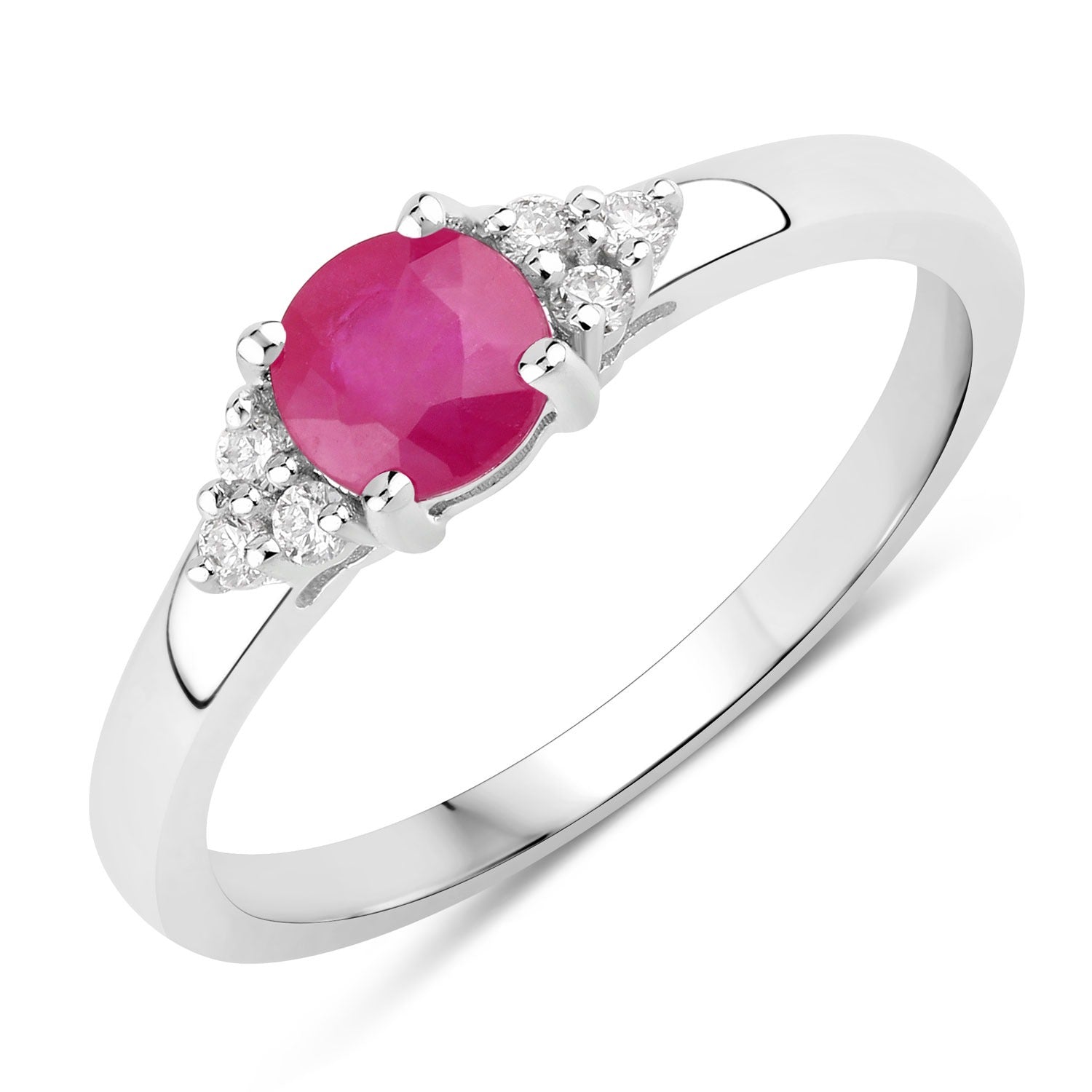 0.64 Ct Genuine Oval Mozambique Ruby and Lab Diamond Silver Ring