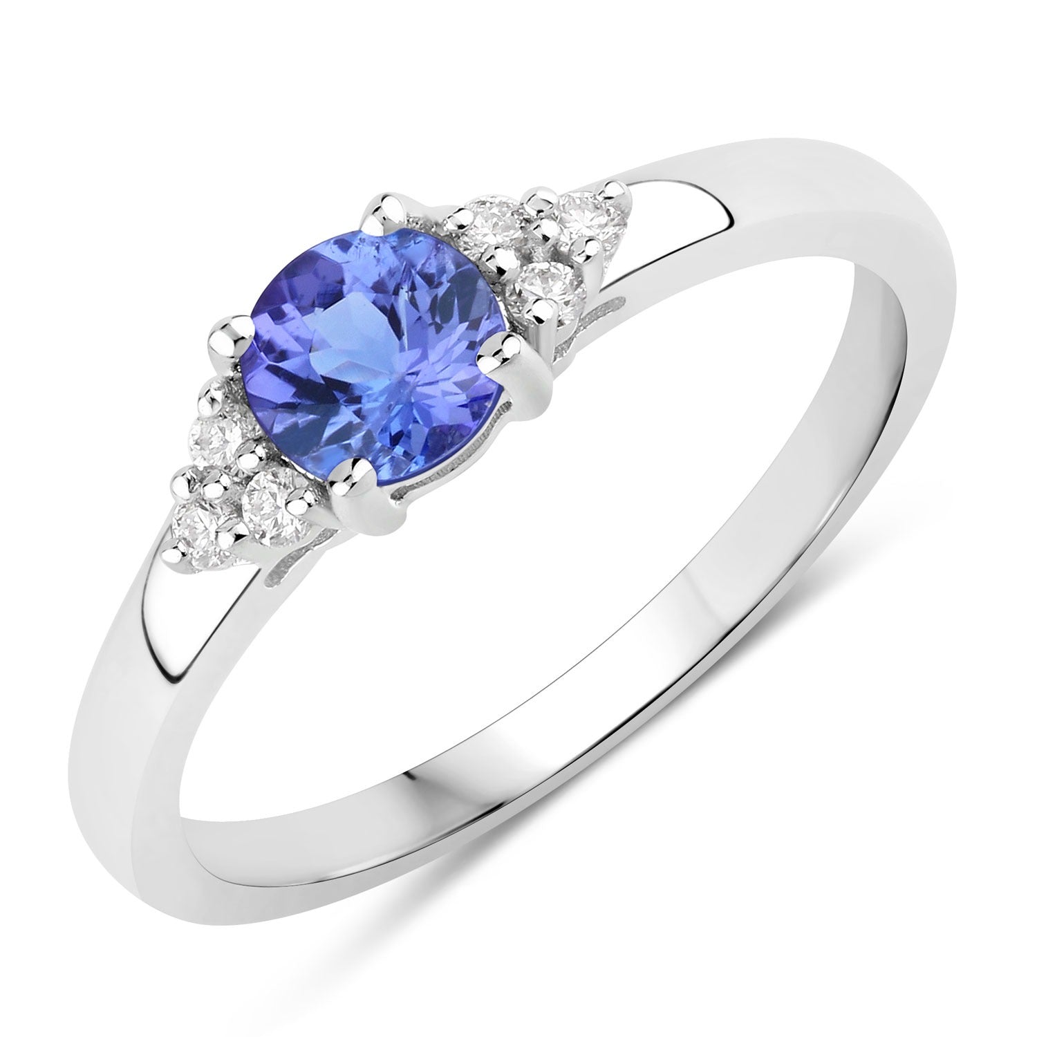 0.56 Ct Genuine Tanzanite and Lab Diamond Silver Round Ring