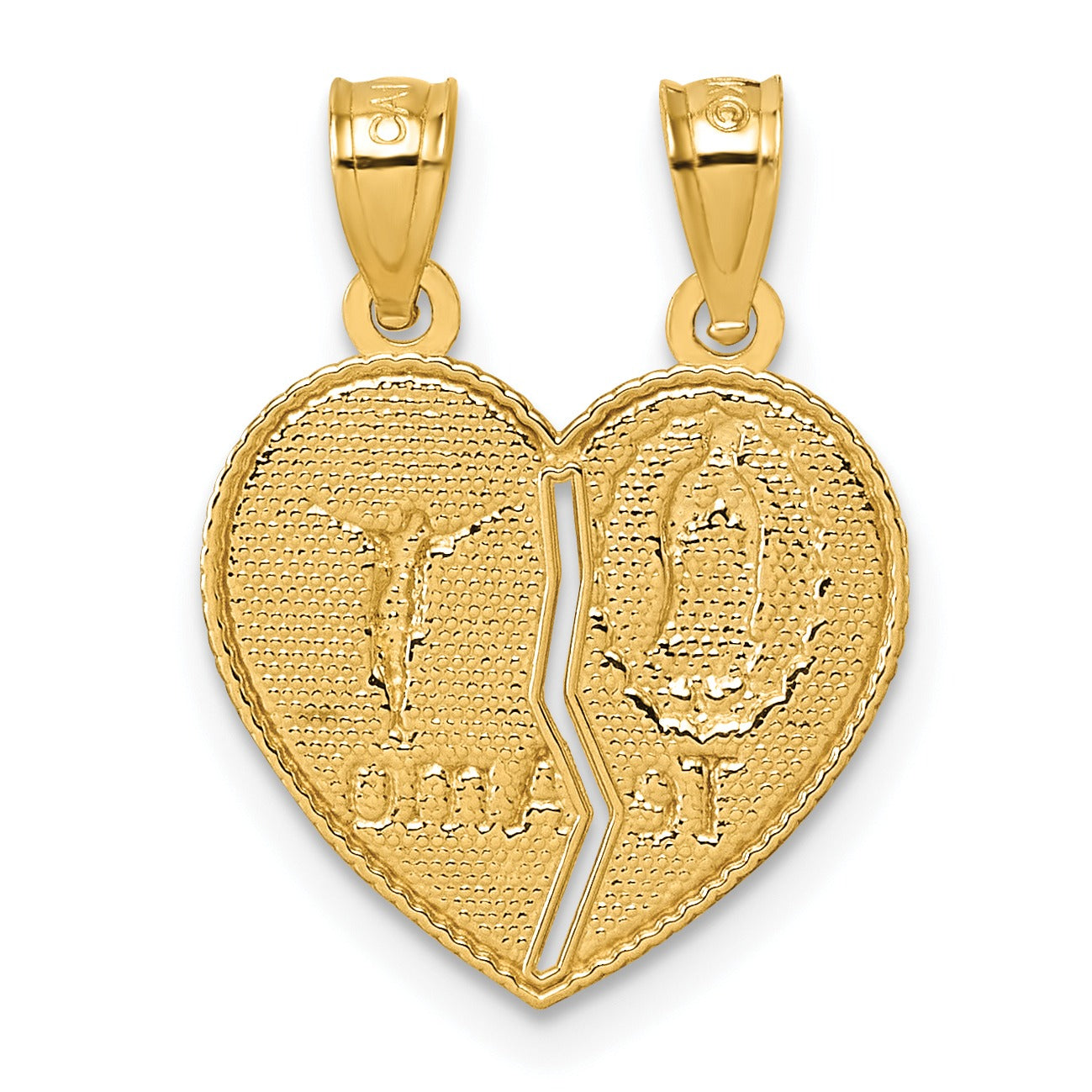 14k Gold Te Amo Crucifix Break-apart Heart Pendant