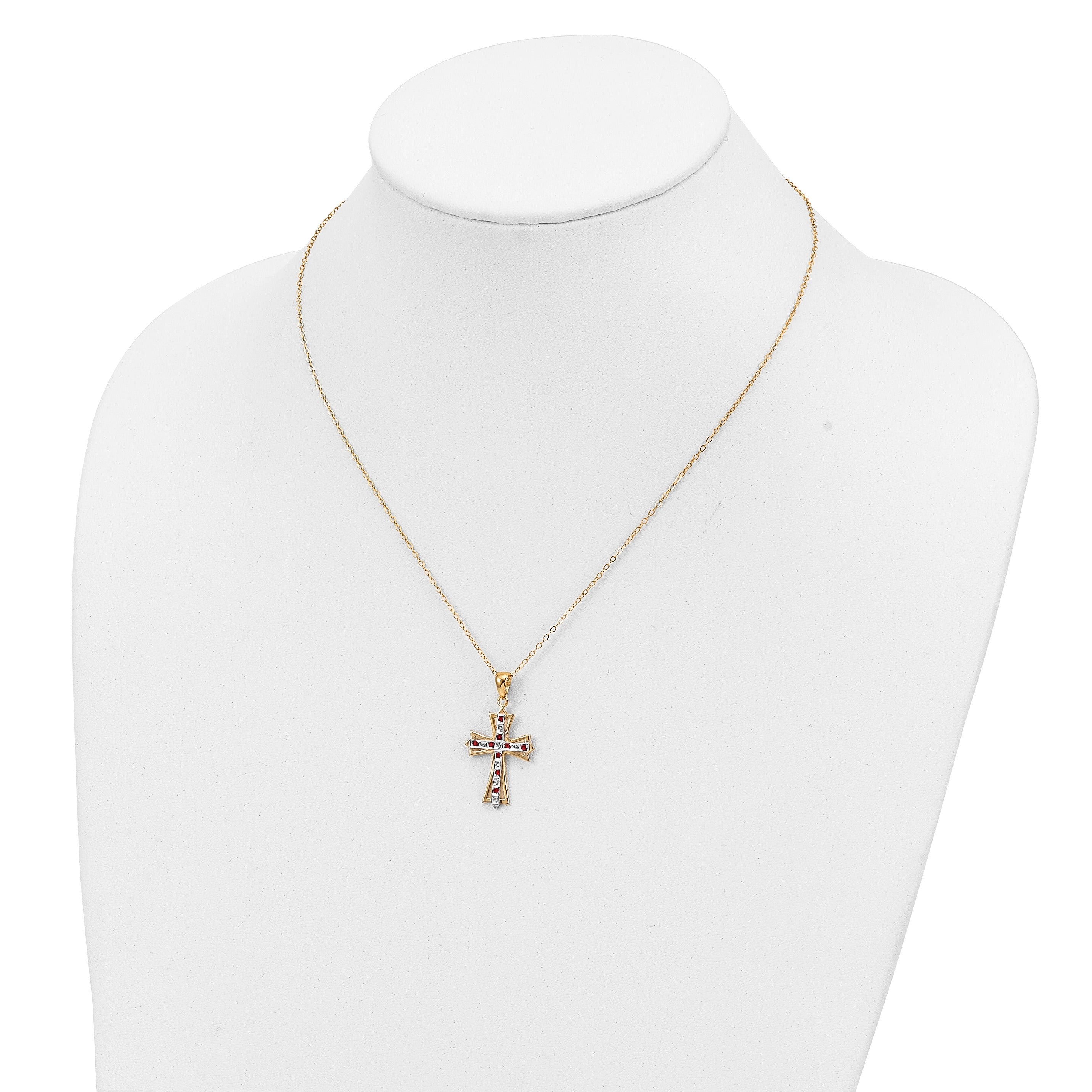 Silver Natural Diamond and Ruby Cross Necklace