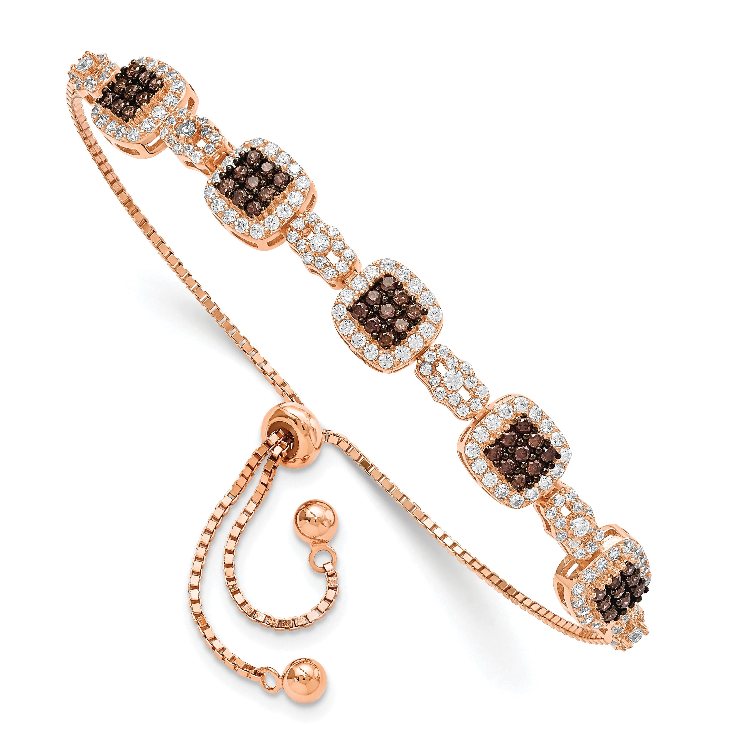 Fancy Cubic Zirconia Rose Gold Over Silver Bolo Bracelet