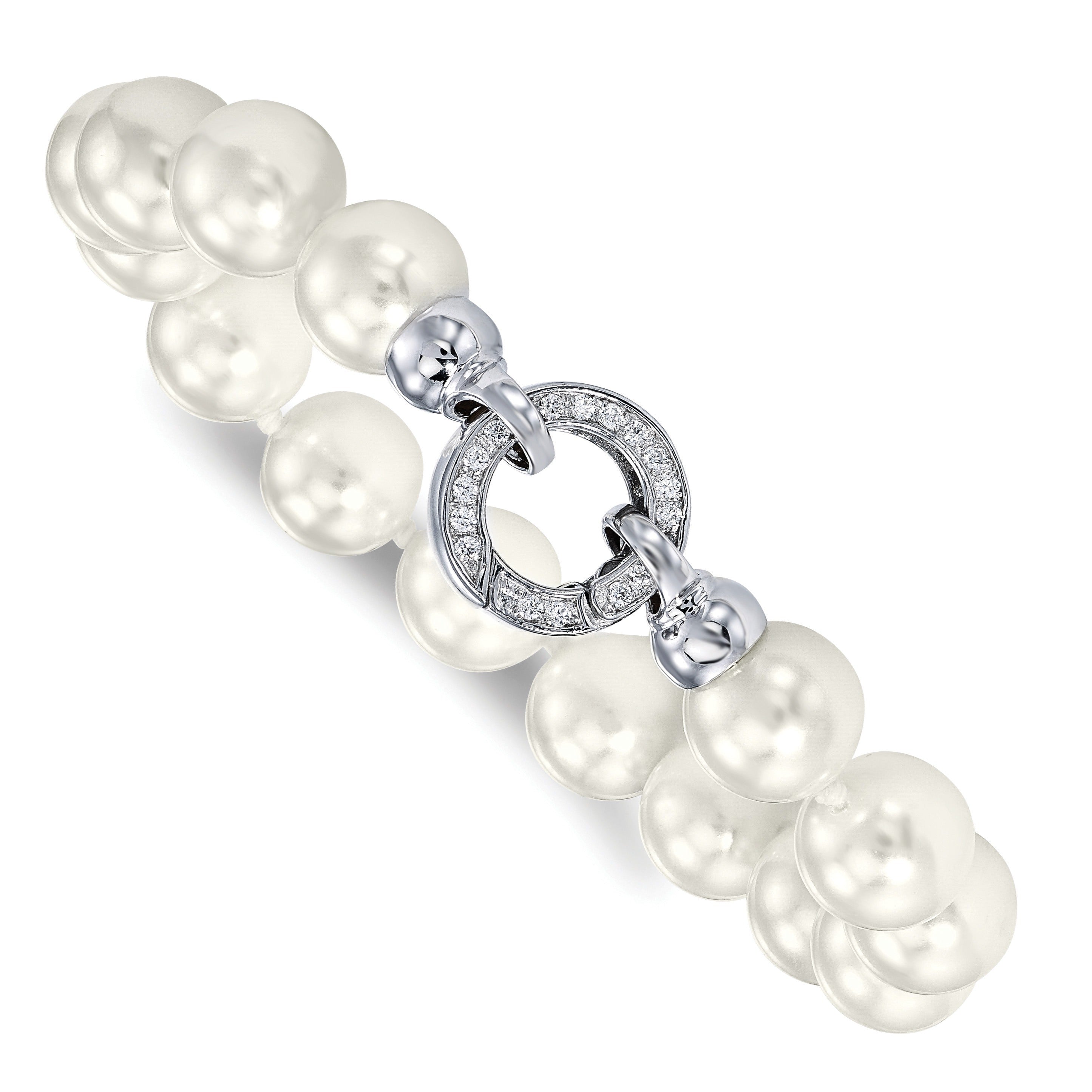 Sterling Silver Rhodium-plated Shell Pearl Hand-knotted Fancy Bracelet