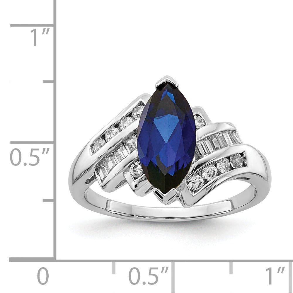 Marquise Blue Lab Created	Sapphire Prong Sterling Silver Bypass Statement Ring