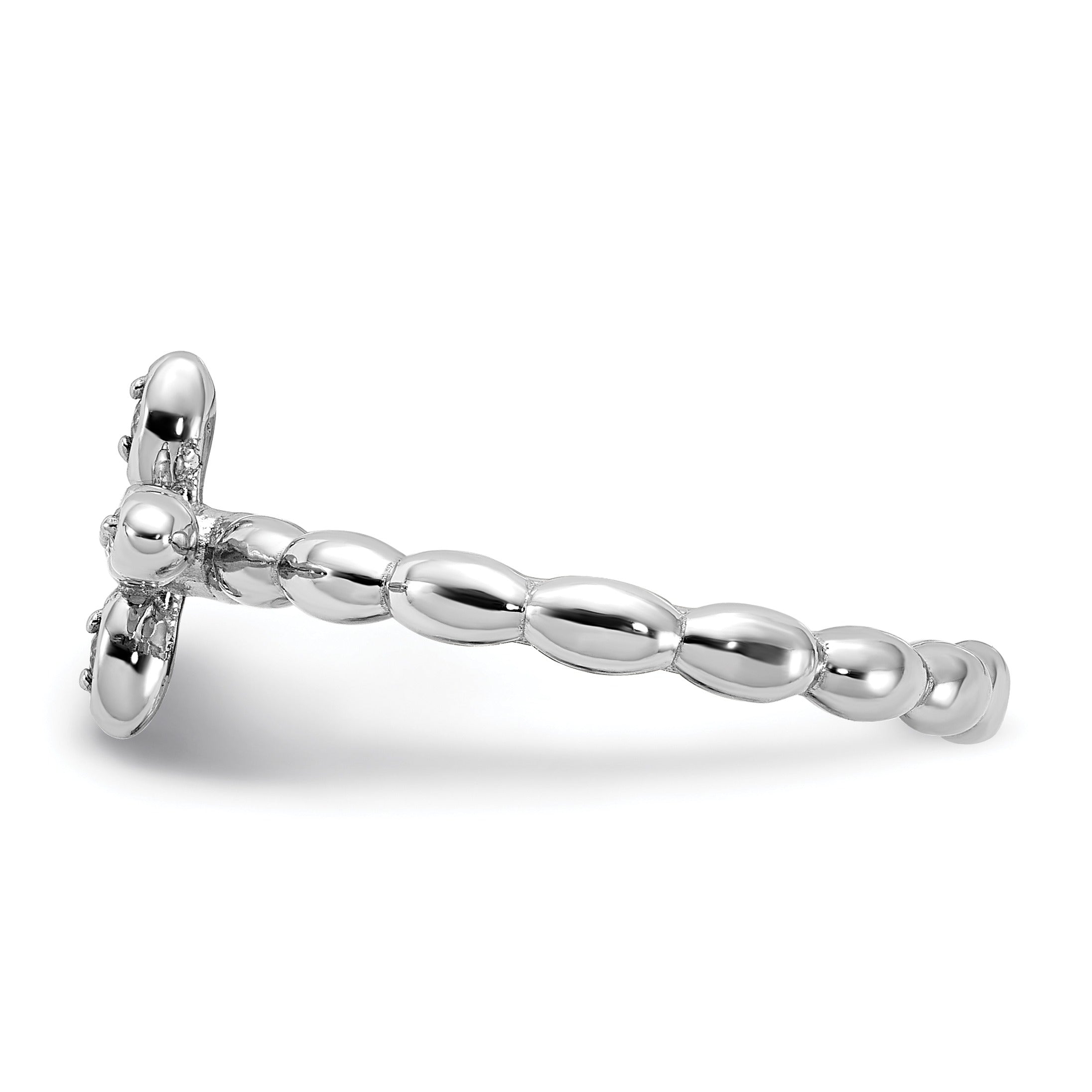 Silver Stackable Natural White Topaz Cross Ring