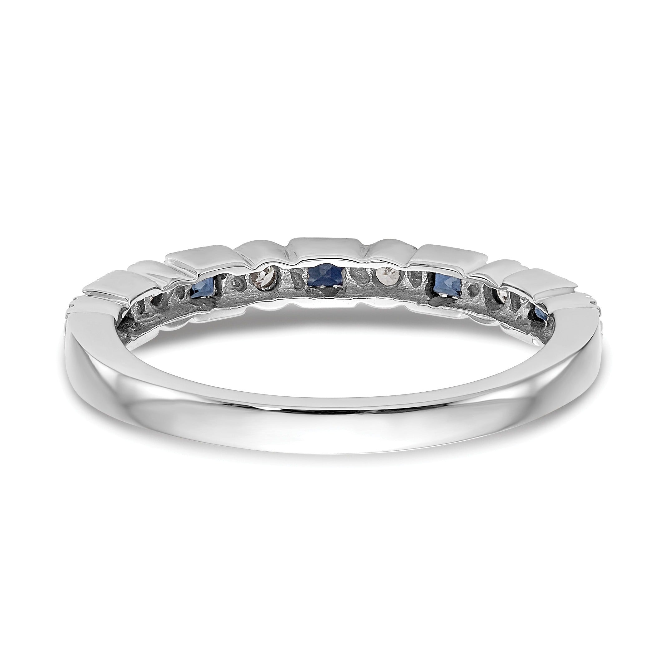 Princess Blue Sapphire Diamond Prong 14K White Gold Half Eternity Band Ring