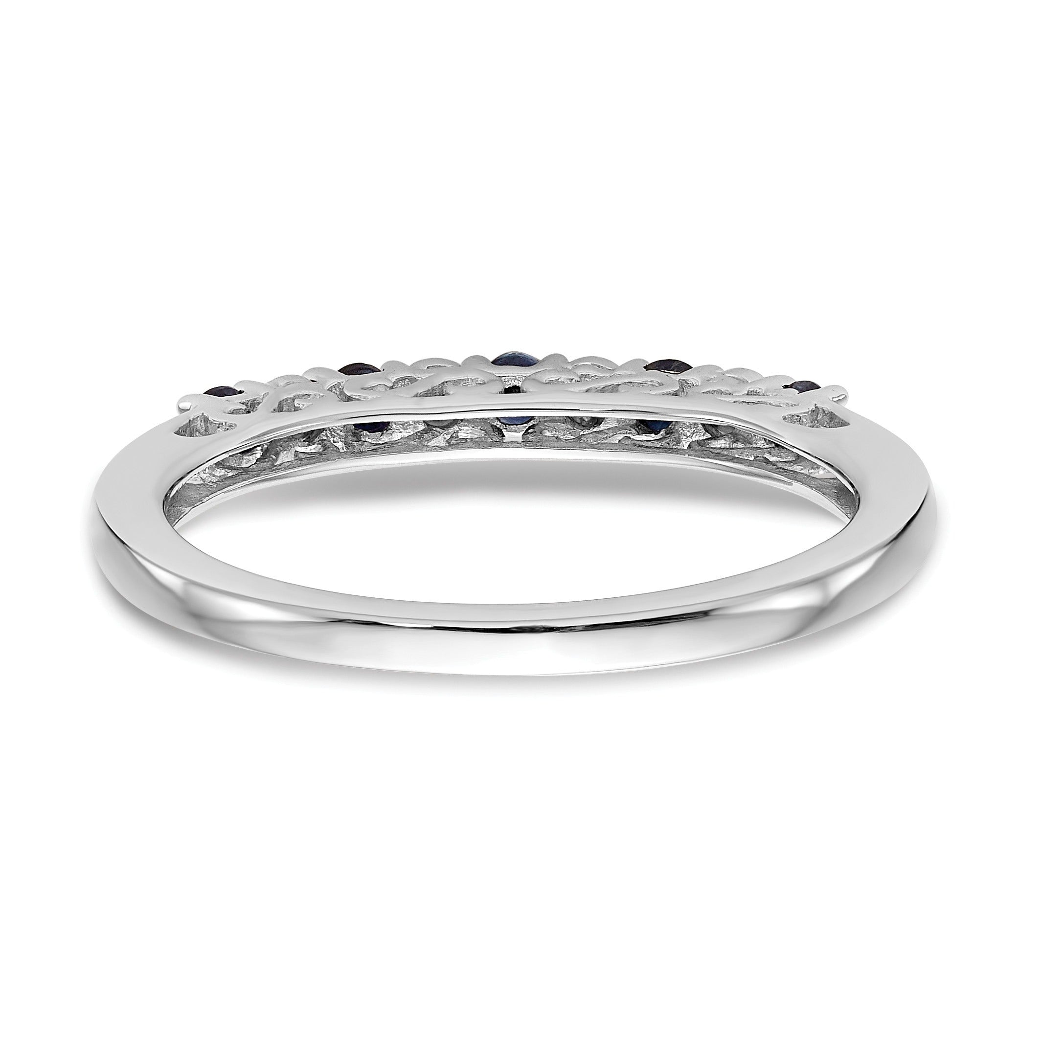 Round Blue Sapphire And Diamond 14k White Gold Half Eternity Wedding Band Ring