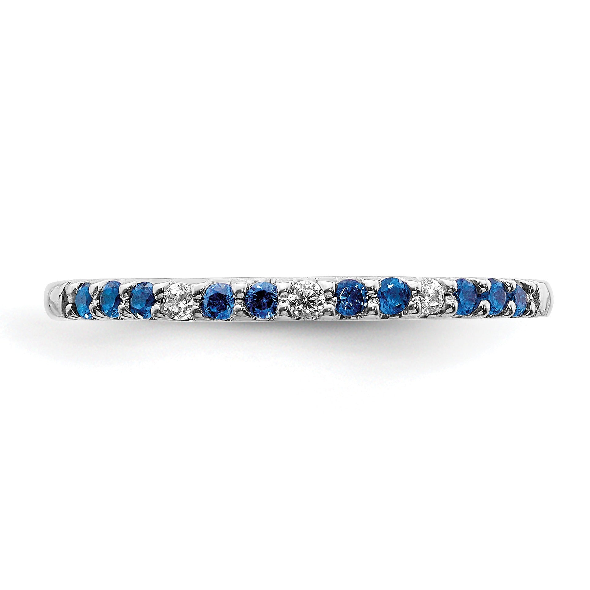 0.3 Ct Round Blue Sapphire and Diamond White Gold Pave Half Eternity Ring