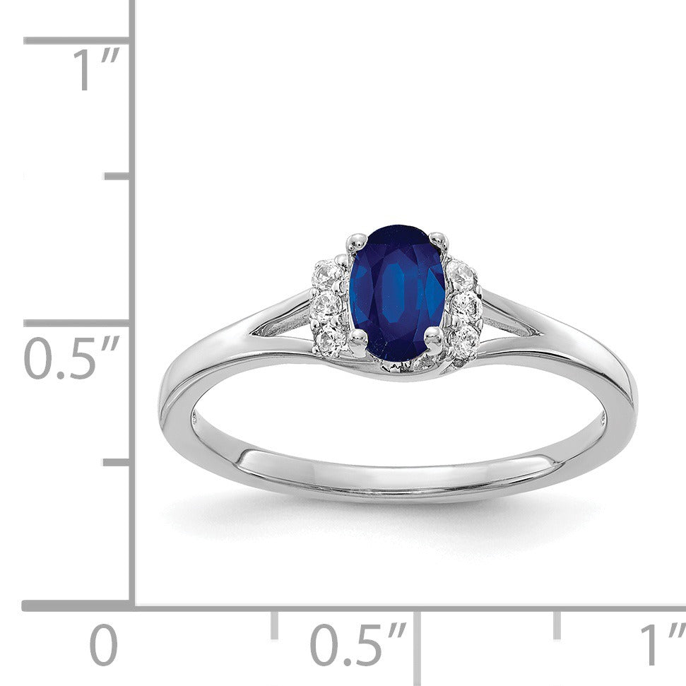 0.56 Ct Oval Blue Sapphire & Diamond Prong 14K White Gold Split Shank Ring