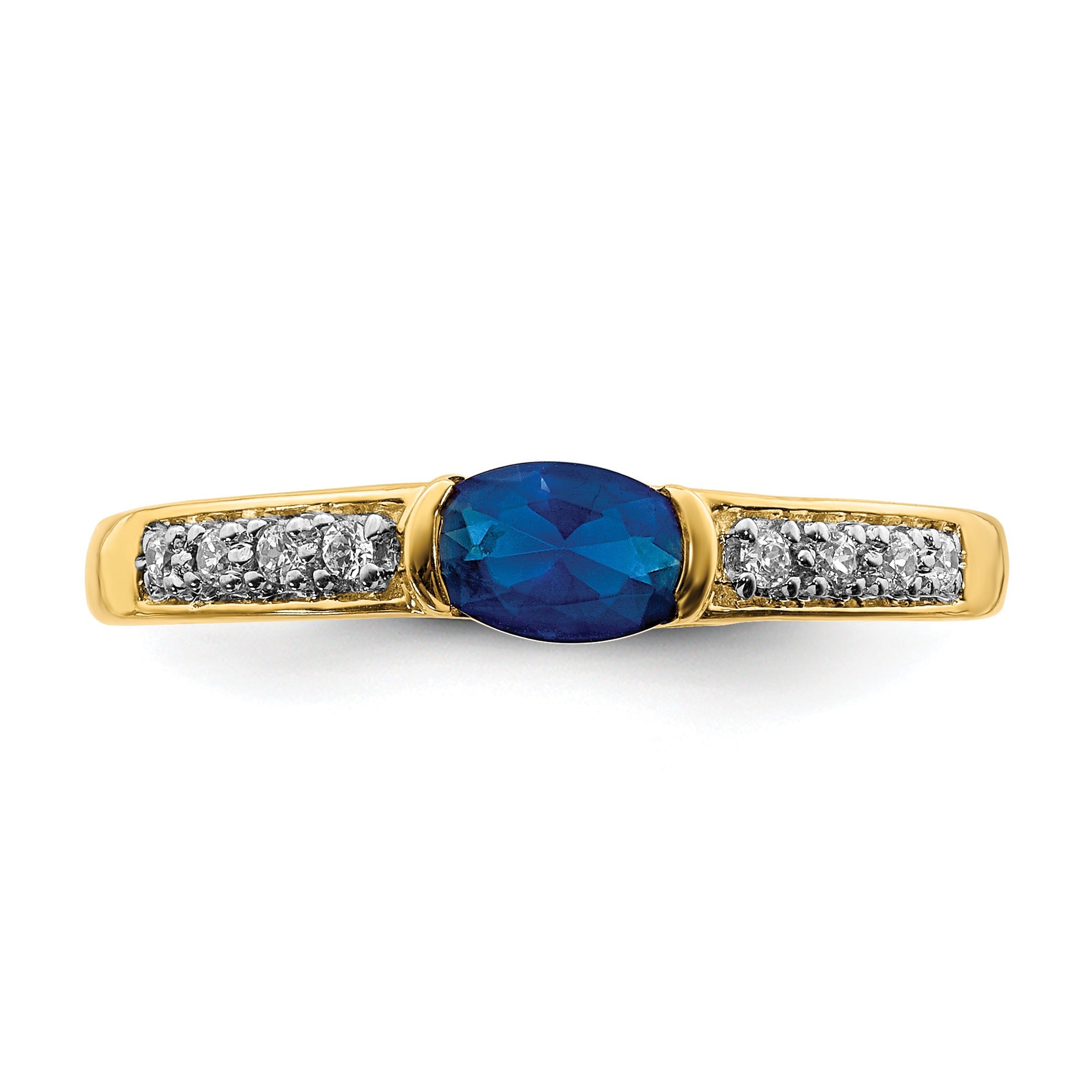 0.64 Ct Oval Blue Sapphire & Diamond Half-Bezel 14K Yellow Gold East-West Ring