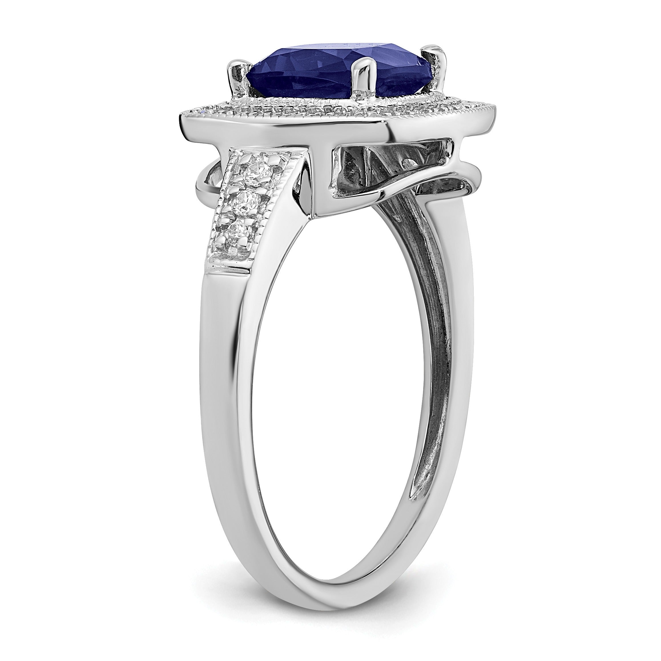 1.31 Ct Cushion Blue Lab Created Sapphire and Diamond Prong 14K White Gold Halo Tapered Ring