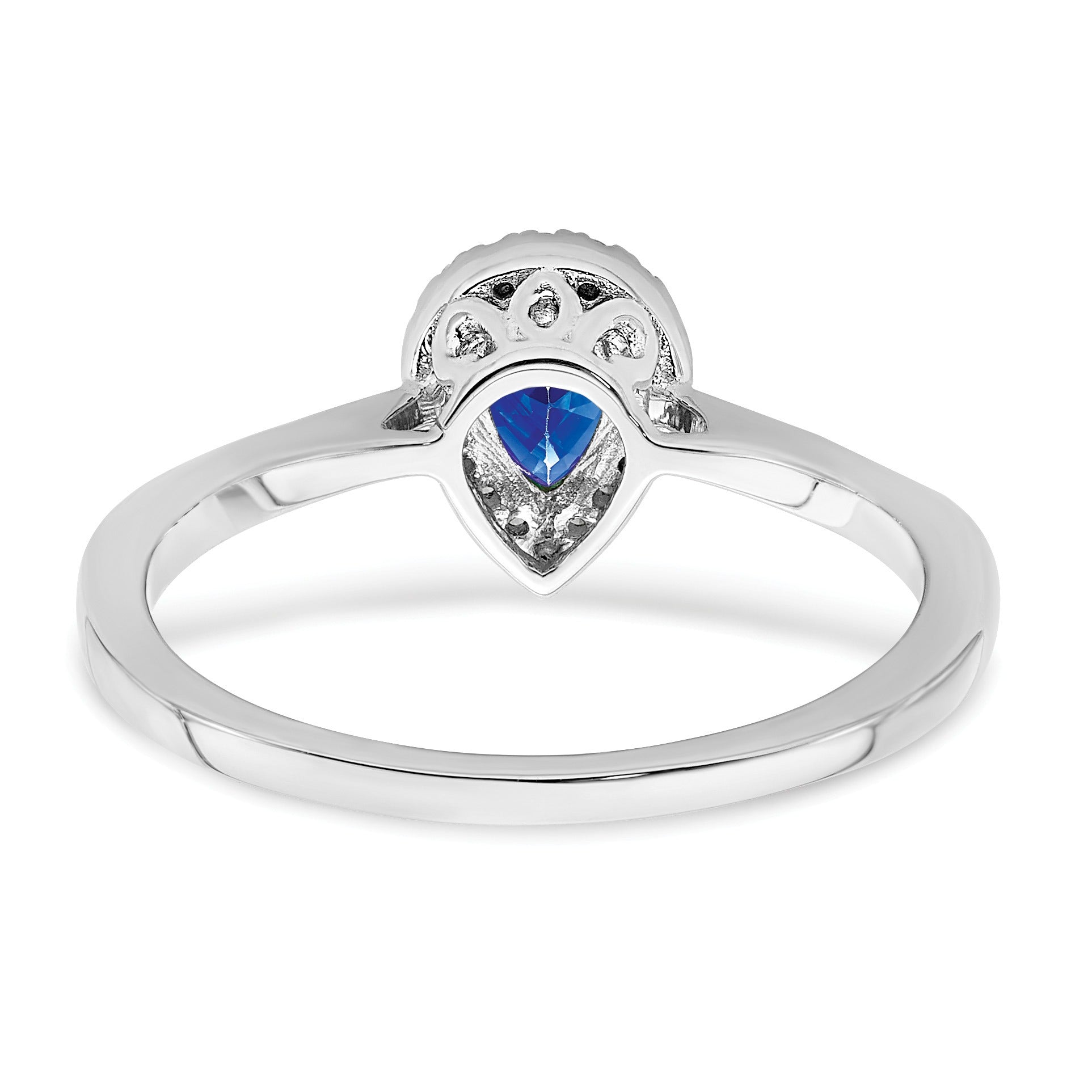 0.5 Ct Pear Blue Sapphire and Diamond 14K Gold Halo Teardrop Ring