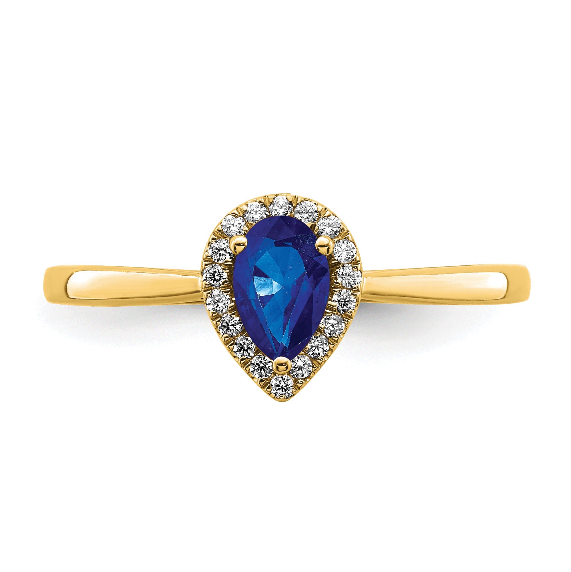 0.5 Ct Pear Blue Sapphire and Diamond 14K Gold Halo Teardrop Ring