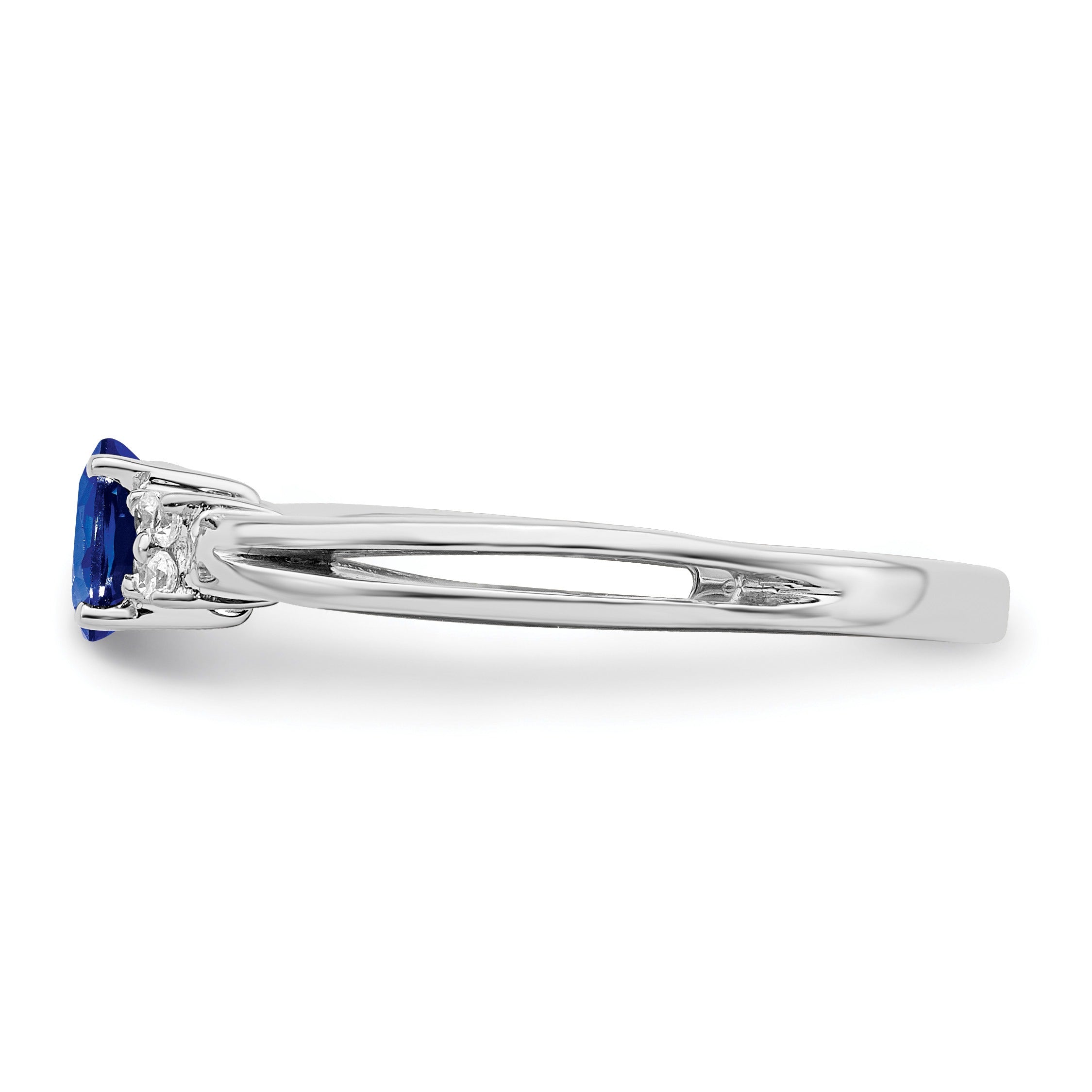 0.35 Ct Oval Blue Sapphire & Diamond Prong 14K White Gold Three Stone Ring
