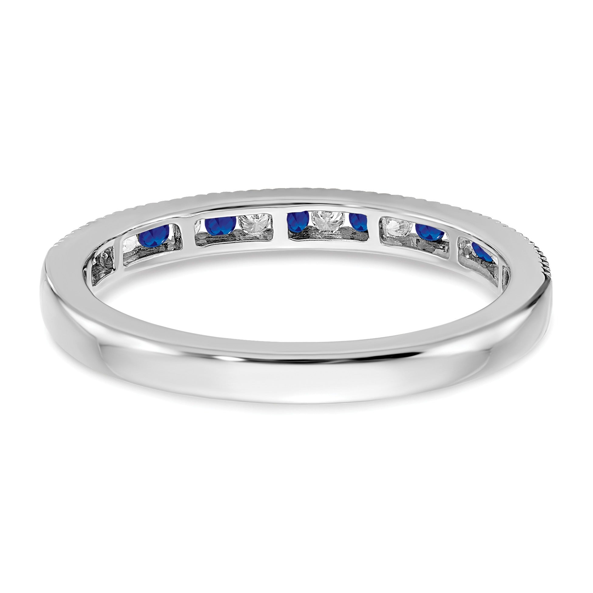 0.58 Ct Round Blue Sapphire & Diamond 14K White Gold Milgrain Band Ring