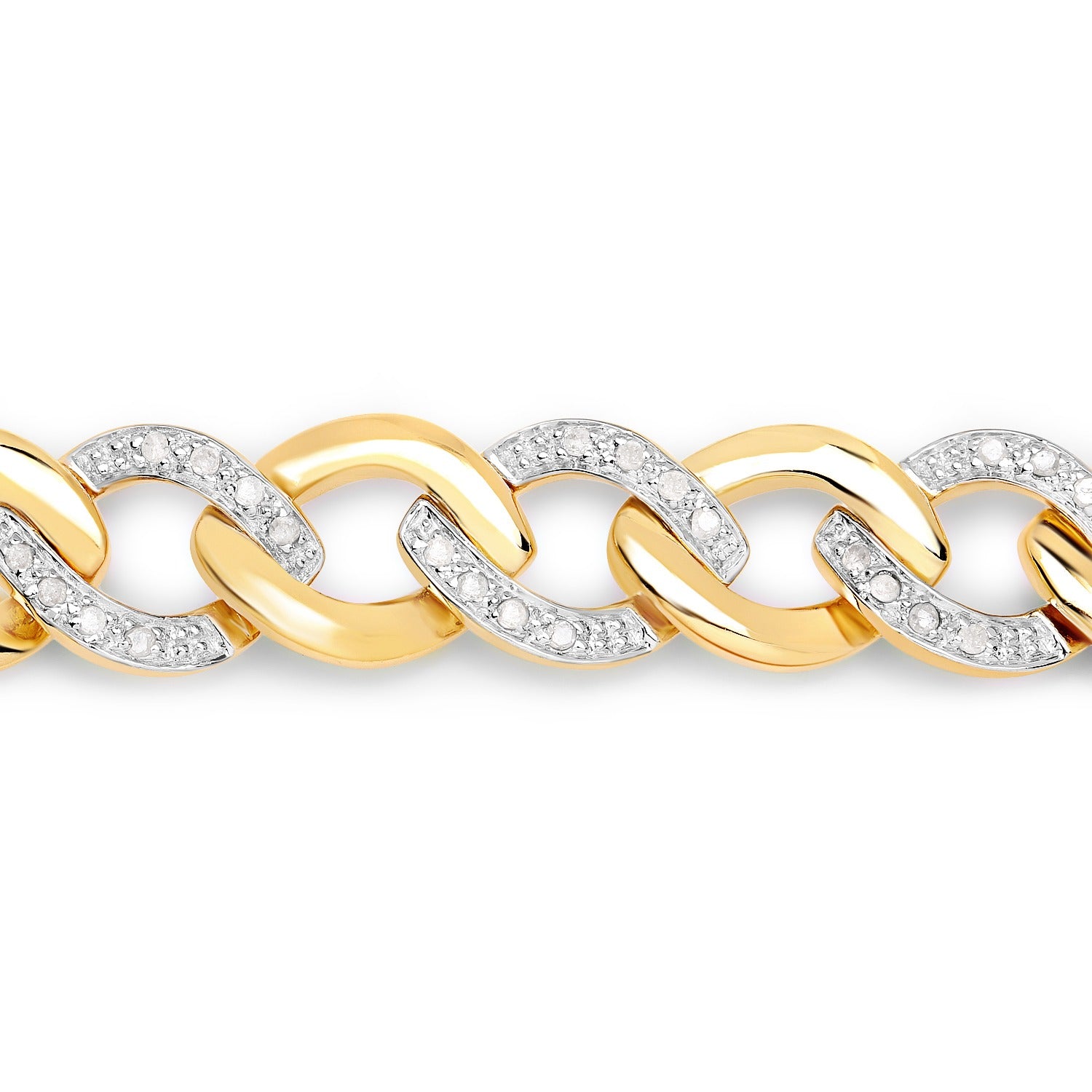 0.70 Ct Round White Diamond Gold Plated Sterling Silver Chain Link Bracelet