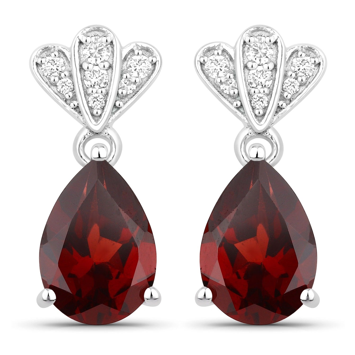 Genuine Mozambique Garnet and Lab Diamond Silver Earrings