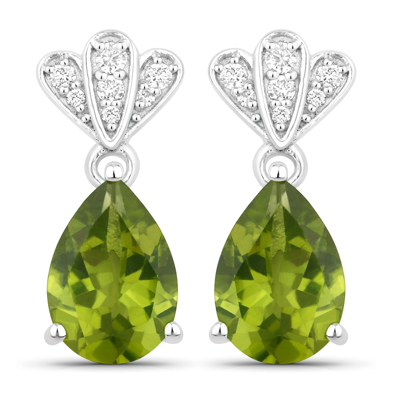Genuine Peridot and Lab Grown Diamond Silver Earrings
