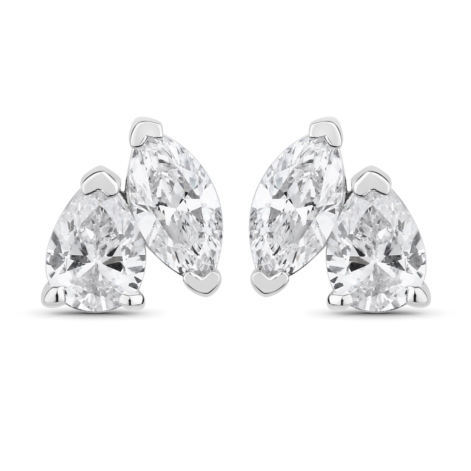 1.00 Cttw Lab Diamond Prong Rhodium Plated Silver Two Stone Stud Earrings