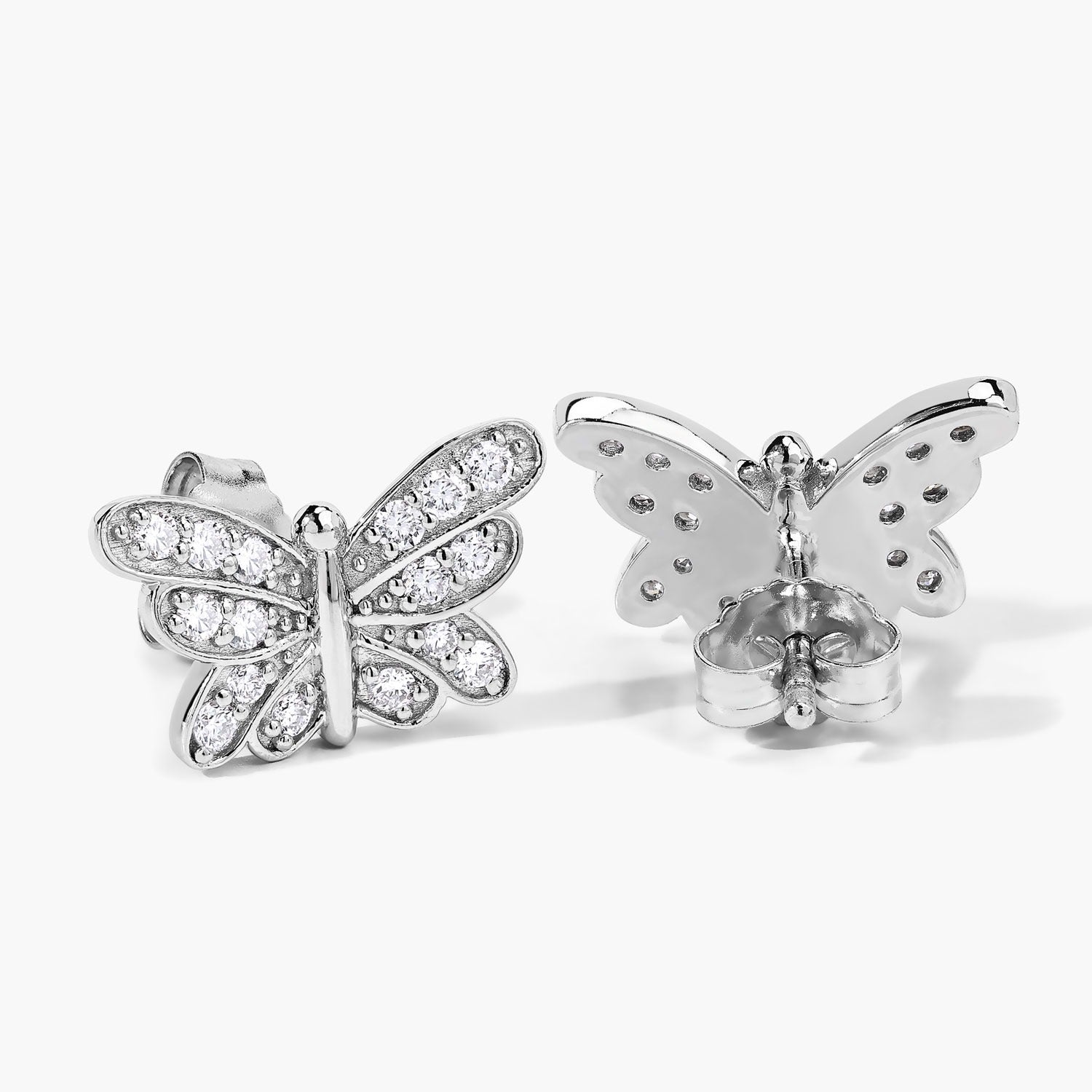 0.52 Cttw Round White Lab Diamond Pavé Rhodium Plated Silver Butterfly Stud Earrings