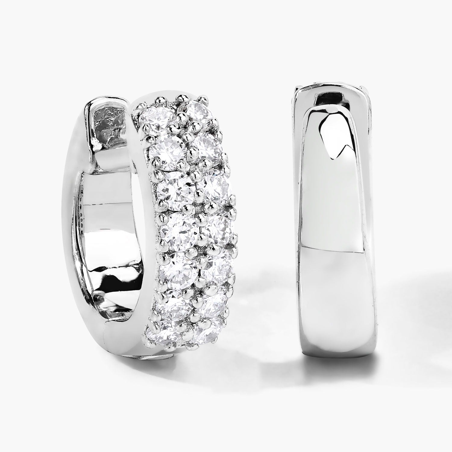 0.50 Cttw Round White Lab Diamond Pavé Rhodium Plated Silver Multi Row Huggie Hoop Earrings