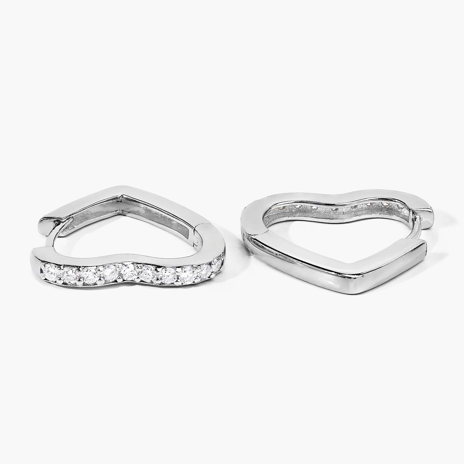 0.50 Cttw Round White Lab Diamond Prong Rhodium Plated Silver Heart Huggie Hoop Earrings