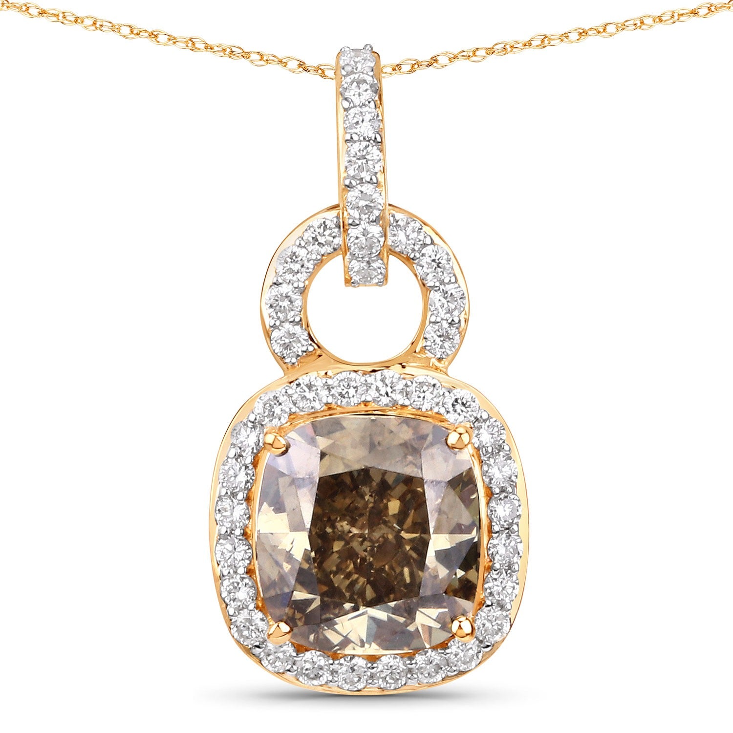 2.50 Ct Genuine Cushion Brown Diamond 18K Yellow Gold Statement Pendant