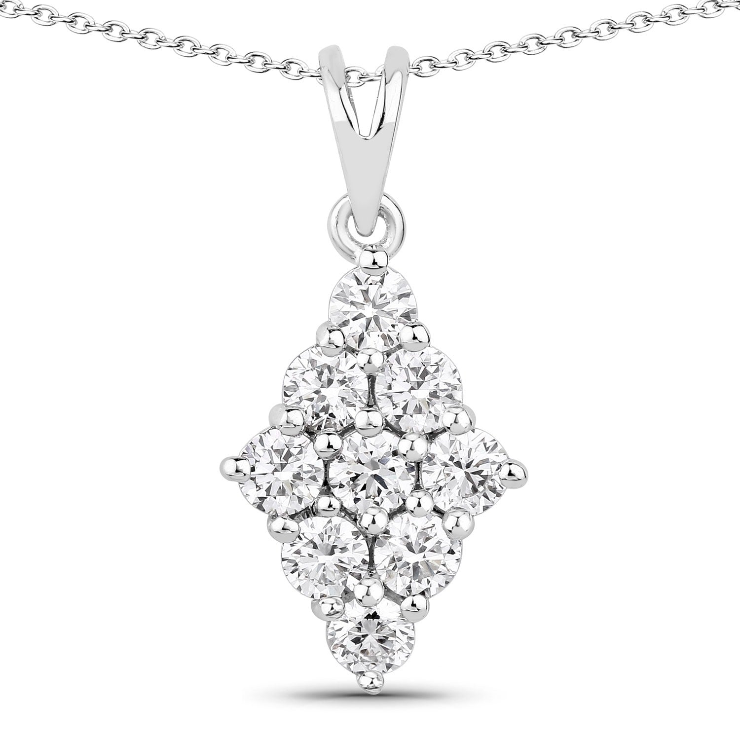1.01 Cttw Round Lab Diamond Prong Rhodium Plated Silver Rhombus Cluster Pendant