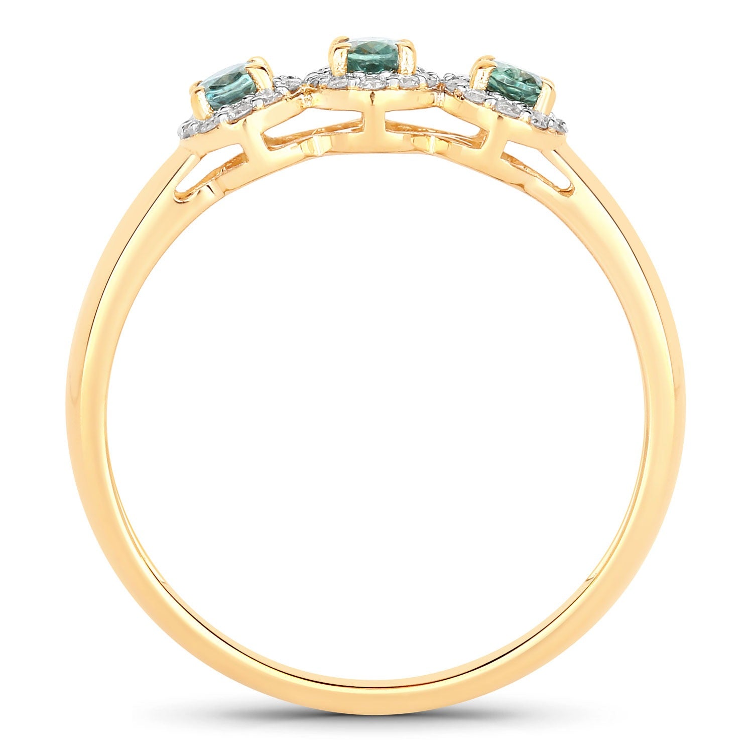 0.46 Ct Green Genuine Alexandrite and Diamond 18K Yellow Gold 3 Stone Halo Ring