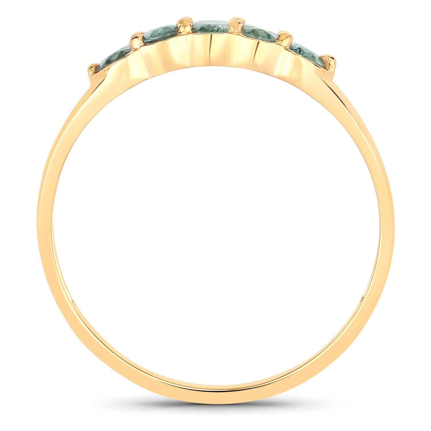 0.65 Ct Genuine Green Alexandrite 18K Yellow Gold 5 Stone Ring