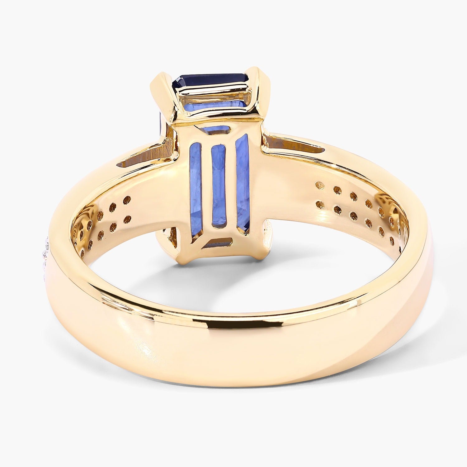 3.14 Ct Genuine Ceylon Blue Sapphire Diamond 18K Yellow Gold Octagon Pave Ring