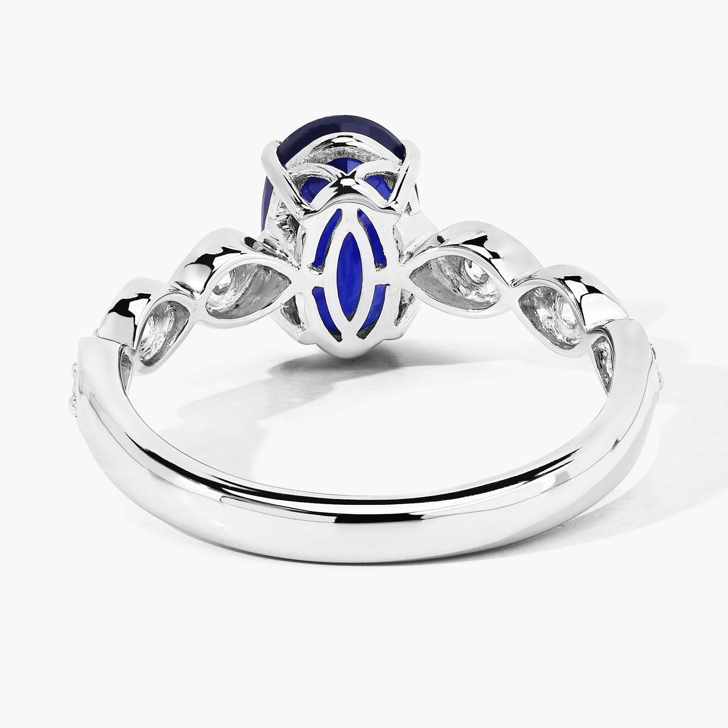 2.57 Ct Oval Genuine Ceylon Blue Sapphire Diamond 18K White Gold Crossover Ring