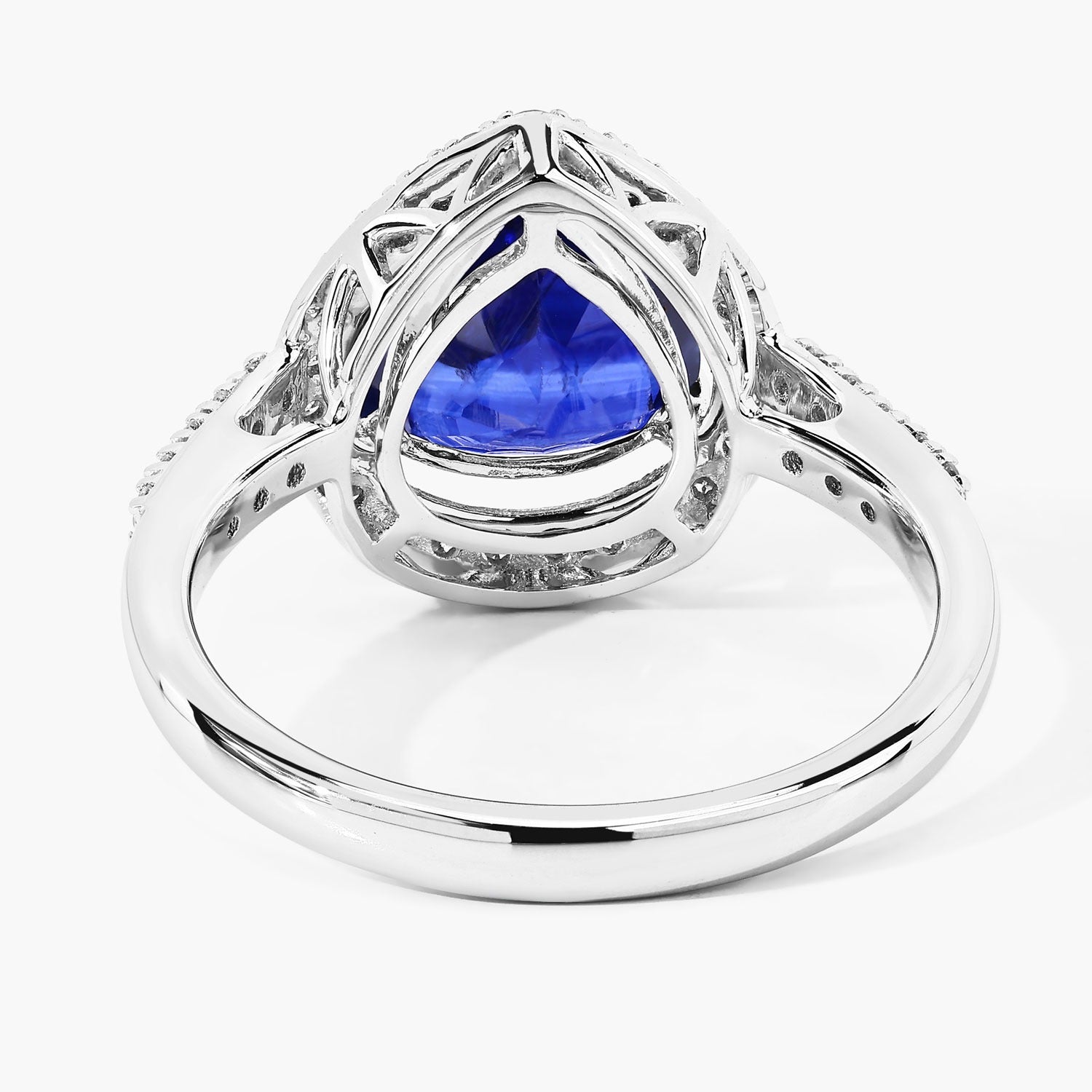 3.47 Ct Pear Shaped Genuine Ceylon Blue Sapphire Diamond 18K White Gold Halo Ring