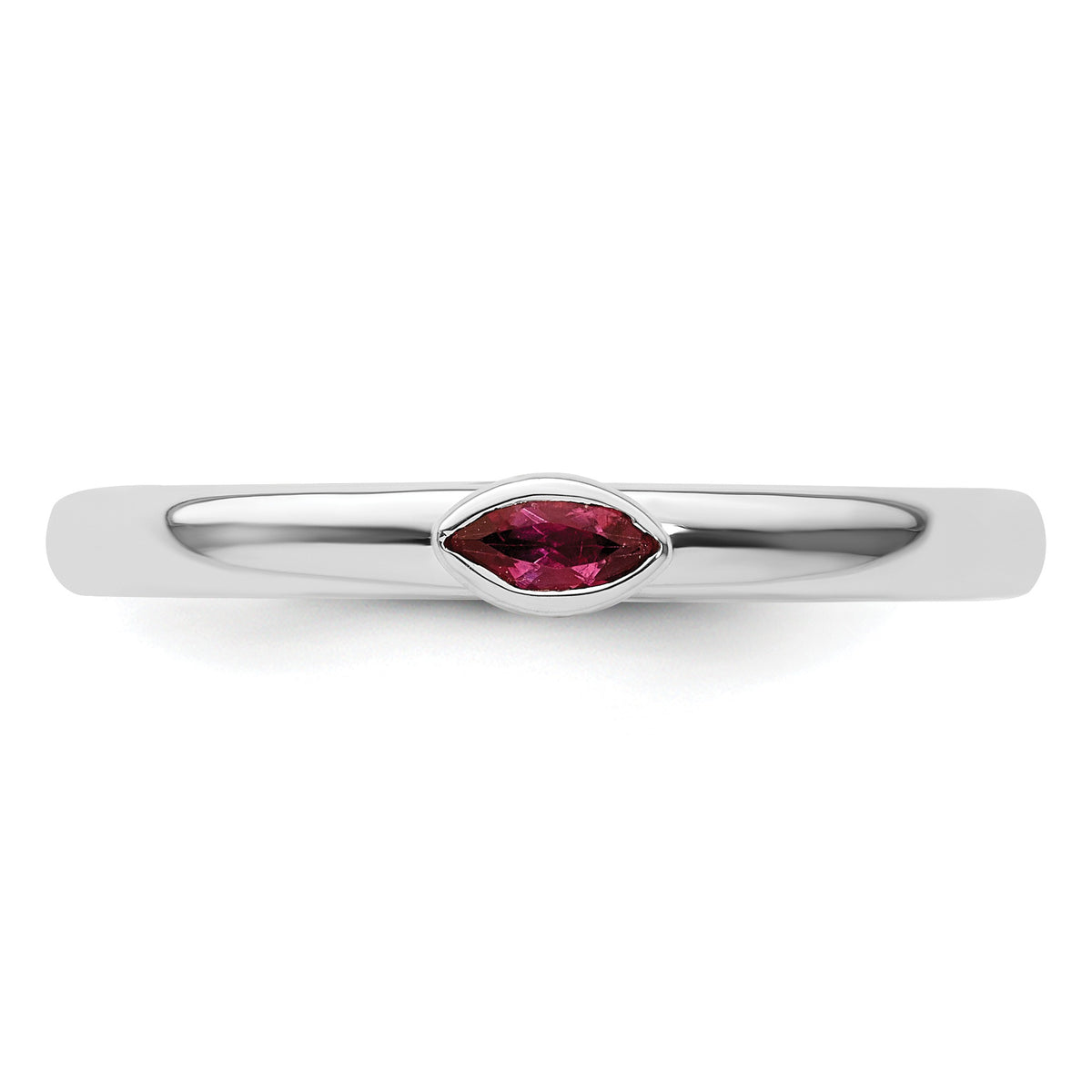 Marquise Gemstone Bezel Rhodium over Silver Stackable Unisex Solitaire Ring