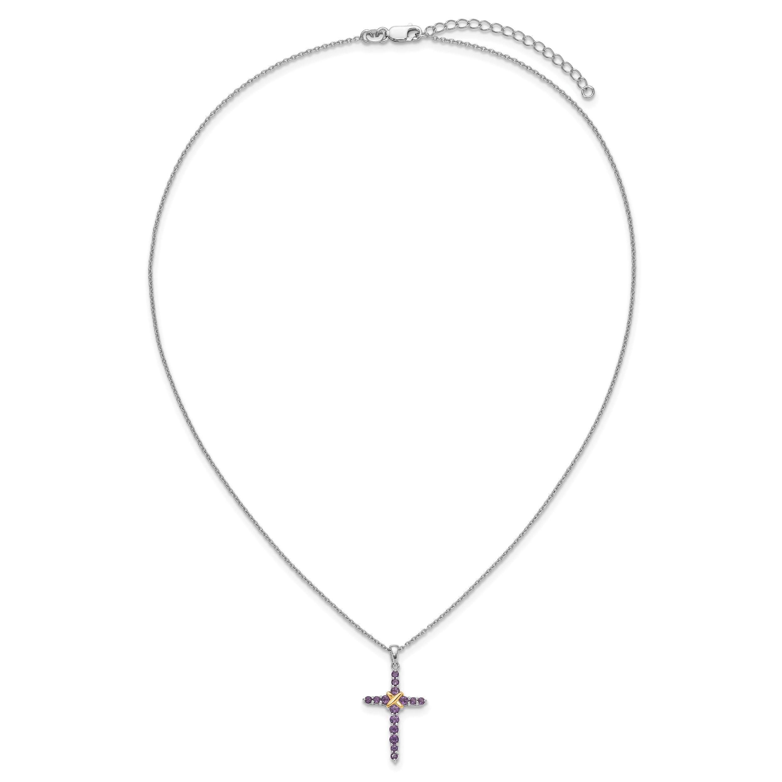 Silver 14k -X- Accent Natural Amethyst Cross Necklace