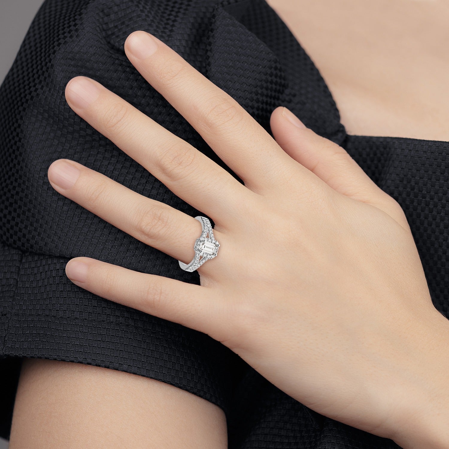 White Lab-Grown Diamond Prong 14K White Gold Halo Engagement Ring