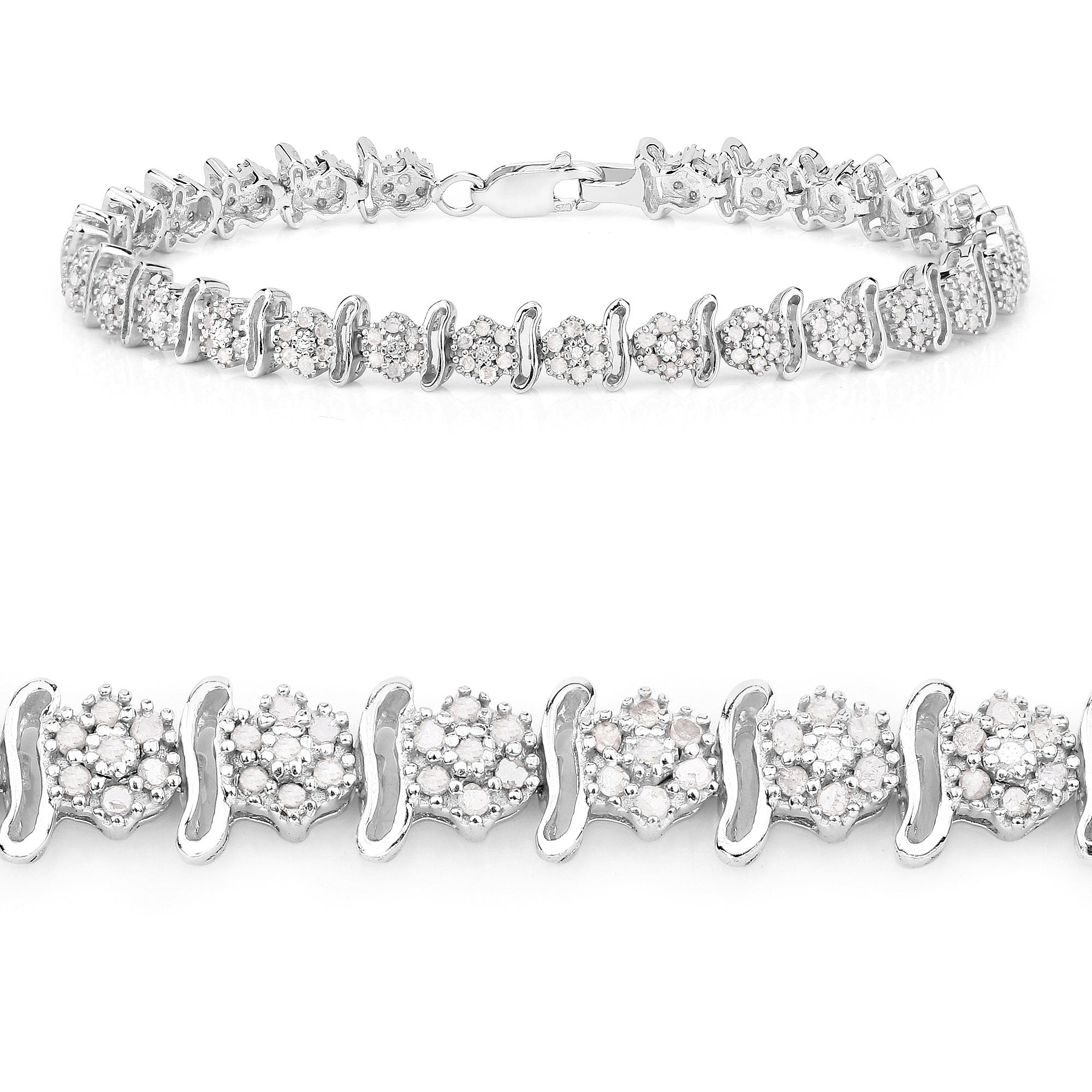 0.96 Cttw Round White Diamond Rhodium over Silver Tennis Bracelet