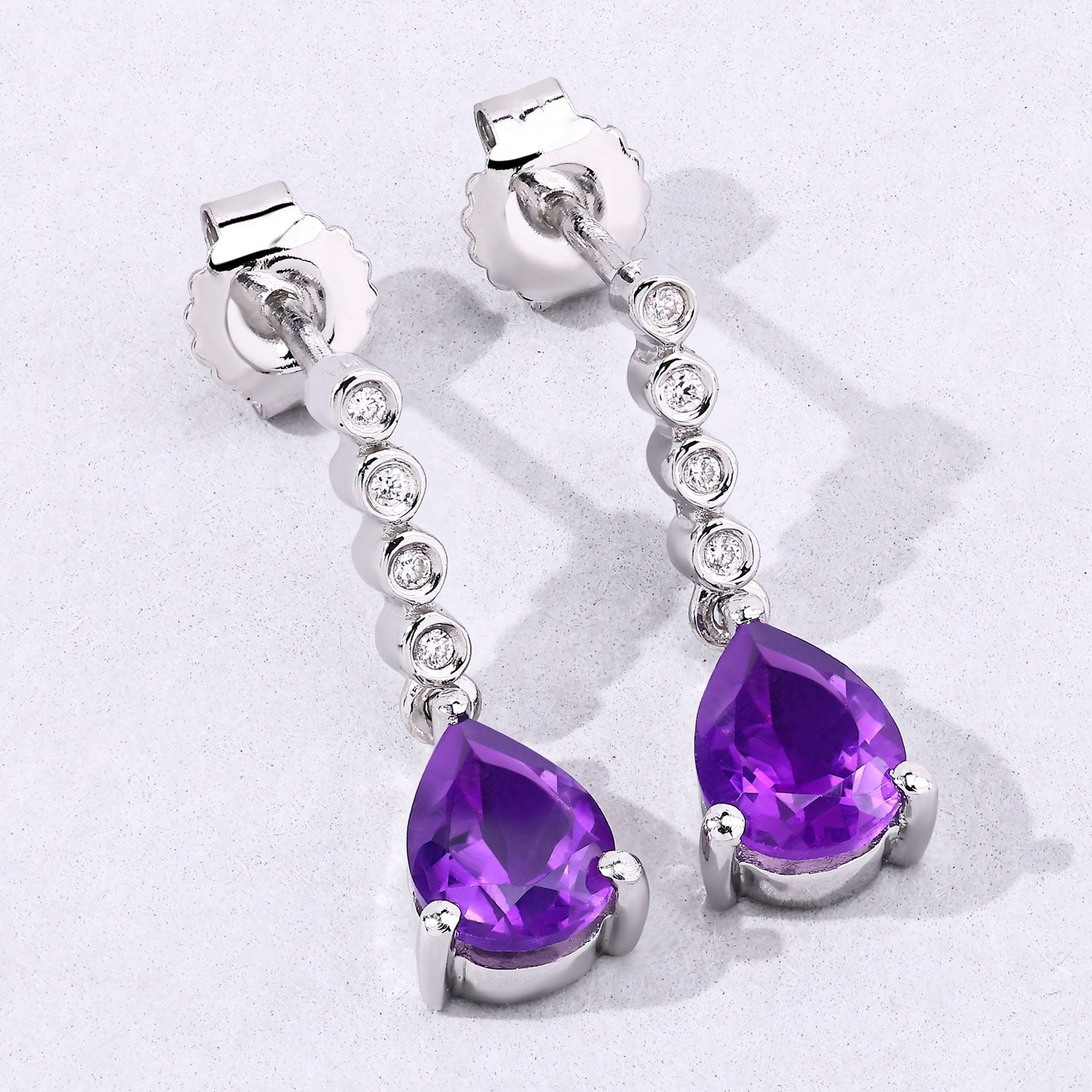 Genuine Purple Amethyst and Lab Diamond Earrings Silver