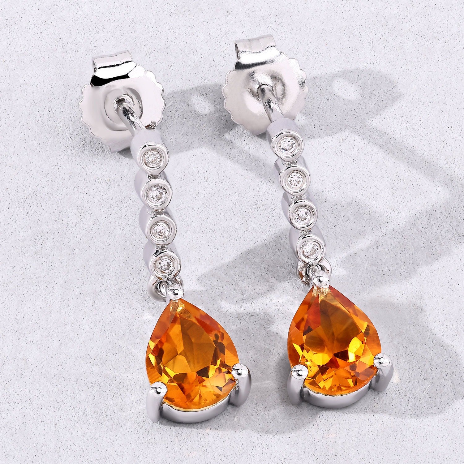 Genuine Madeira Citrine and Diamond Silver Earrings