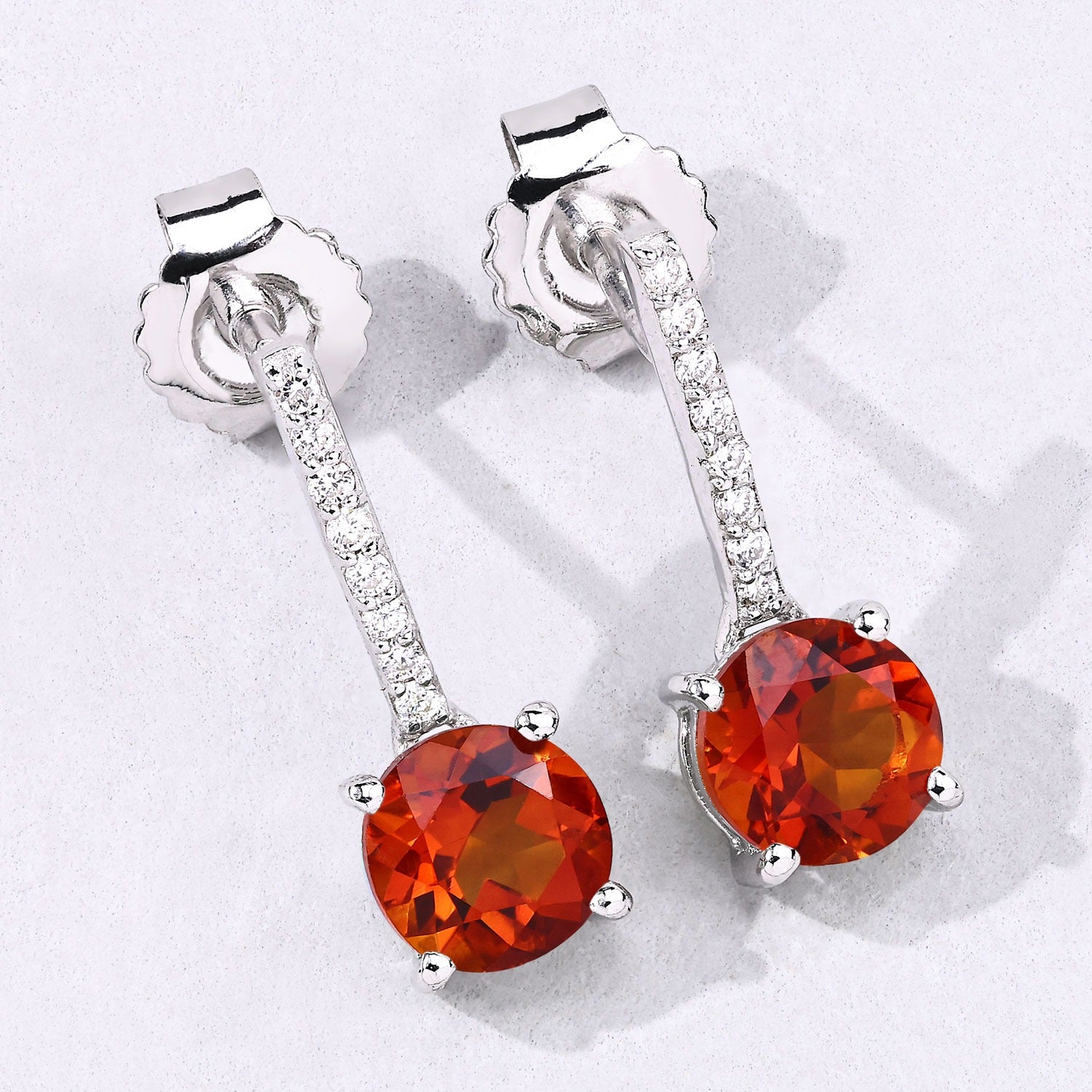Genuine Madeira Citrine and Lab Diamond Silver Earrings