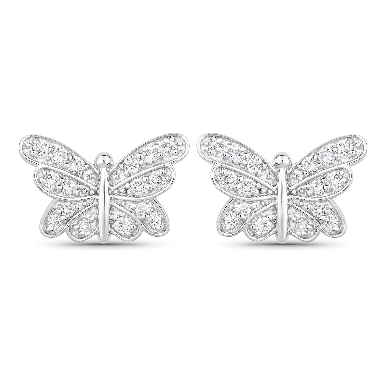 0.52 Cttw Round White Lab Diamond Pavé Rhodium Plated Silver Butterfly Stud Earrings