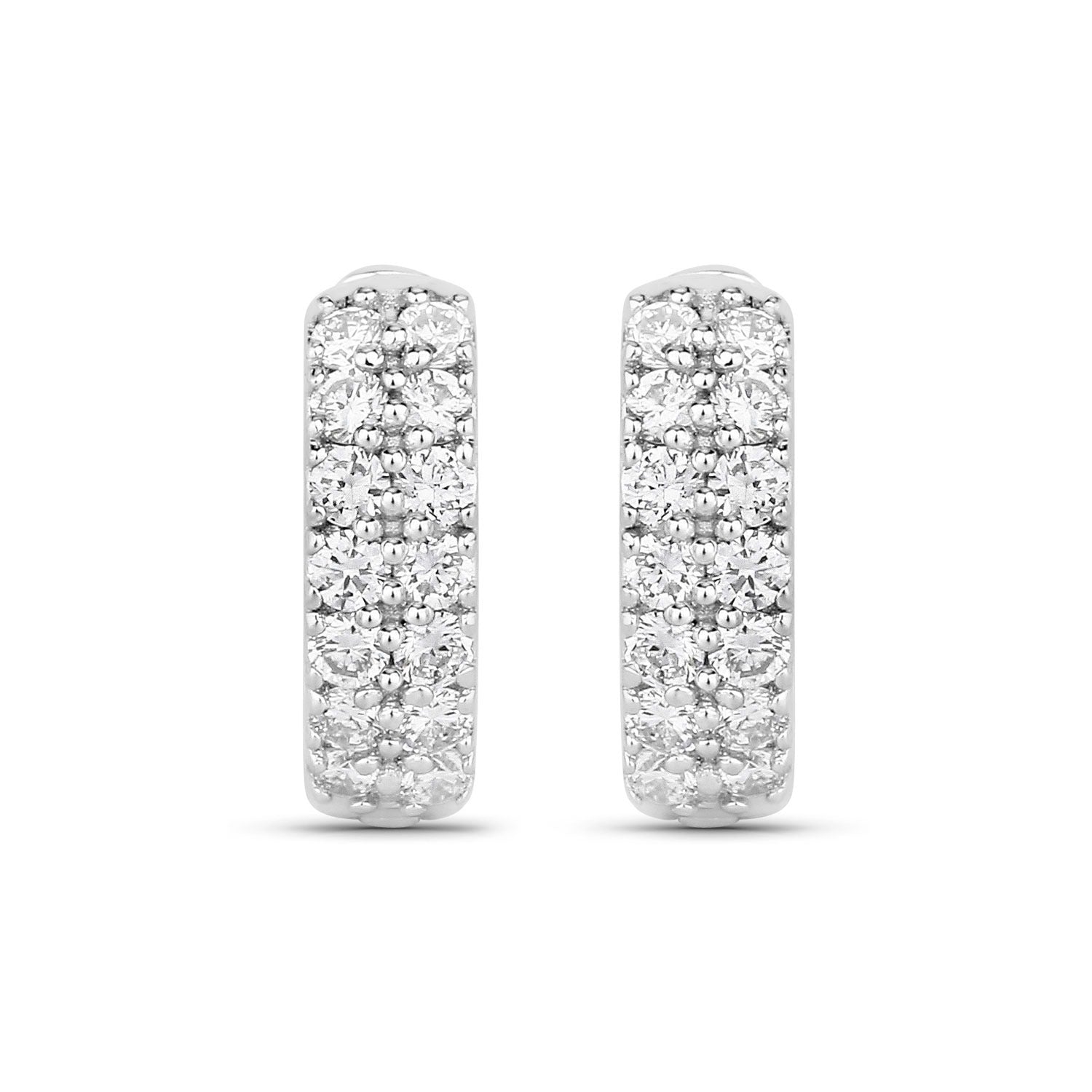 0.50 Cttw Round White Lab Diamond Pavé Rhodium Plated Silver Multi Row Huggie Hoop Earrings