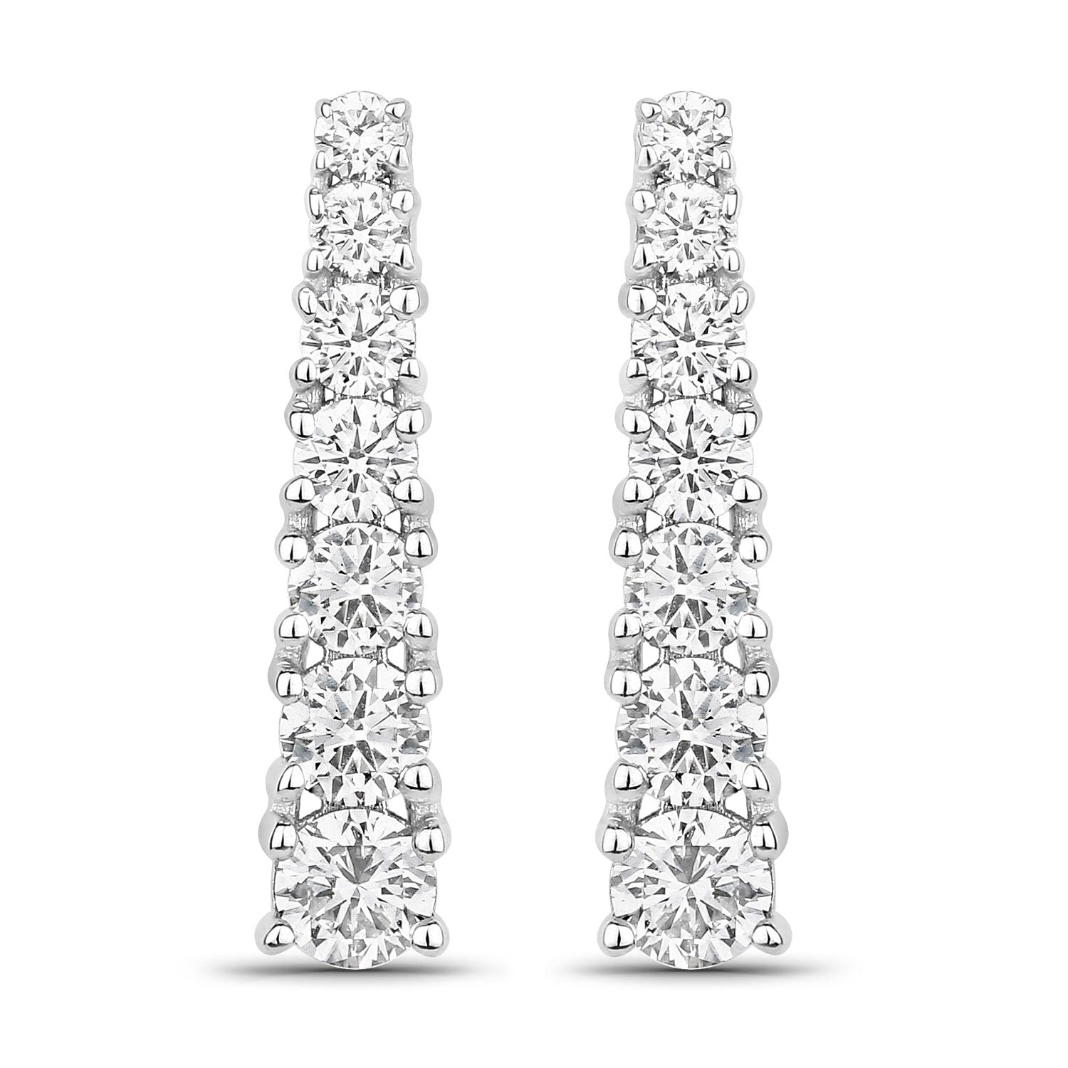 1.00 Cttw Round White Lab Diamond Prong Rhodium Plated Silver Graduated Linear Drop Earrings