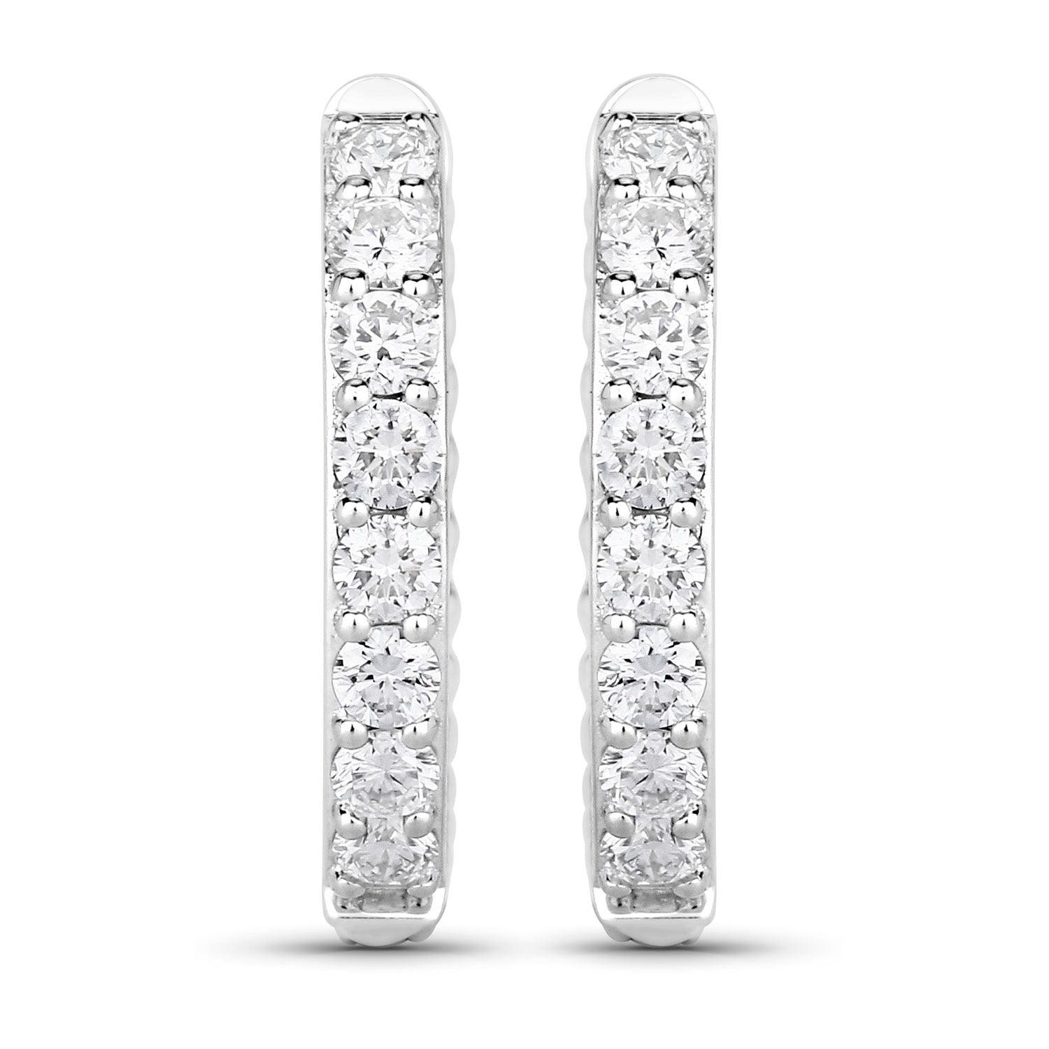 1.00 Cttw Round White Lab Diamond Shared Prong Rhodium Plated Silver Huggie Hoop Clip On Earrings