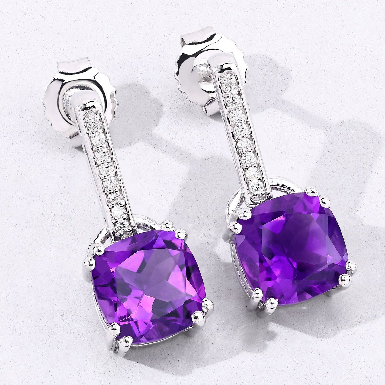 Genuine Amethyst Lab Diamond Silver Dangle Earrings