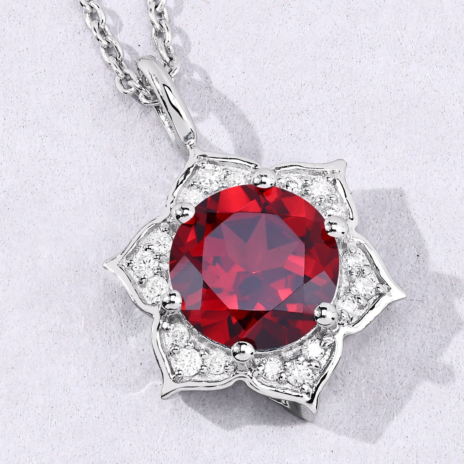 2.38 Ct Genuine Mozambique Garnet and Lab Diamond Silver Star Necklace